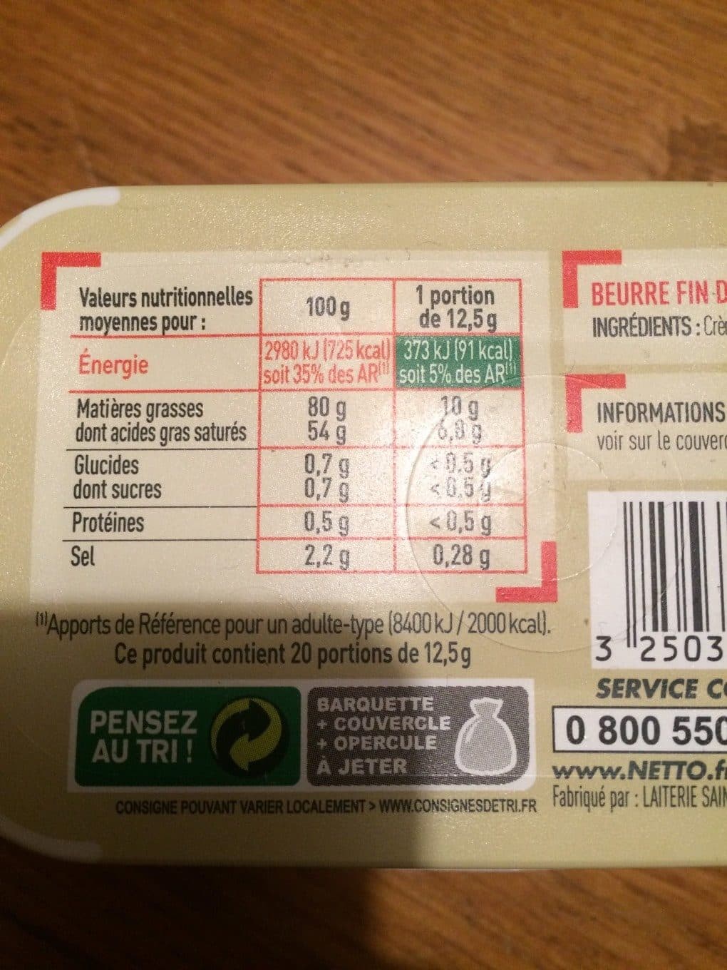 Netto BEURRE GASTRO 1/2 SEL BARQUETTE 250g origine France packshot