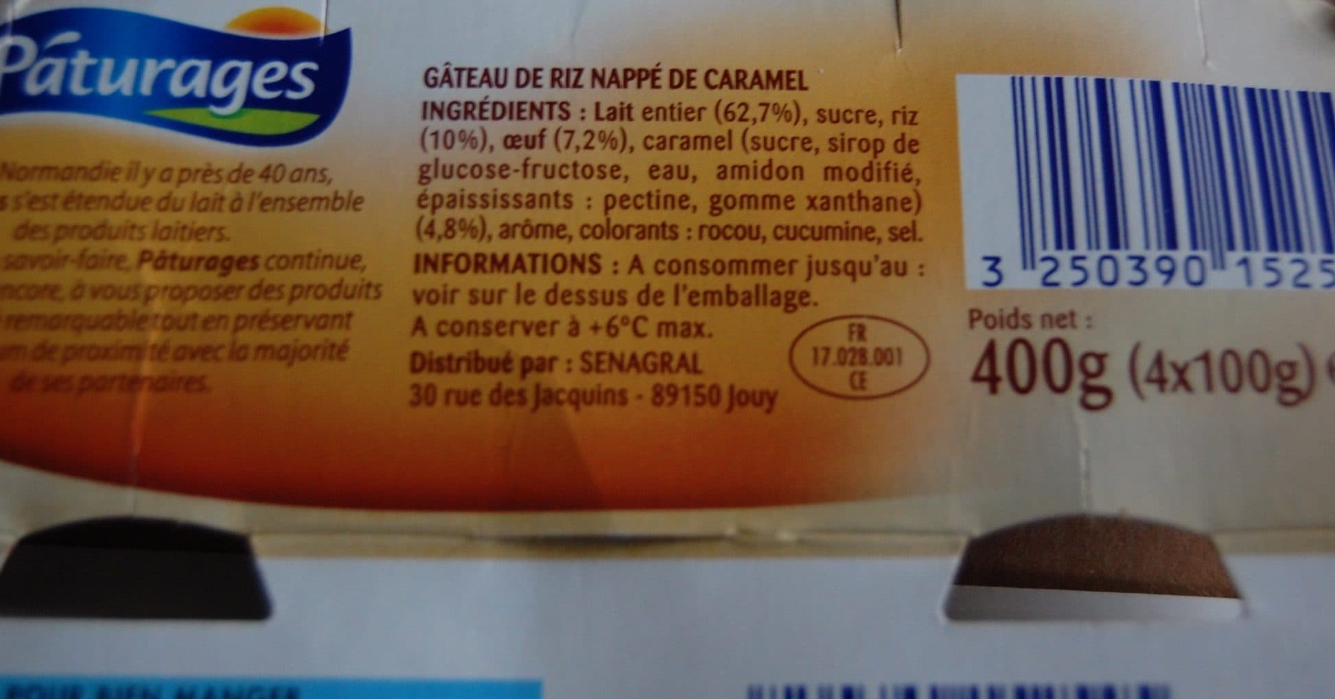 Pâturages Gateau de riz sur lit de caramel 4x100g packshot