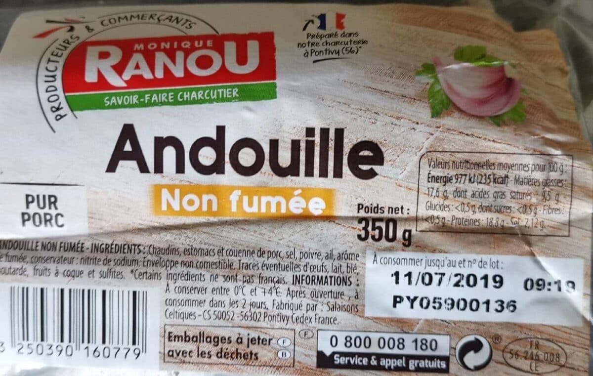 Monique ranou ANDOUILLE NON FUMEE MORCEAUX 350g RANOU packshot