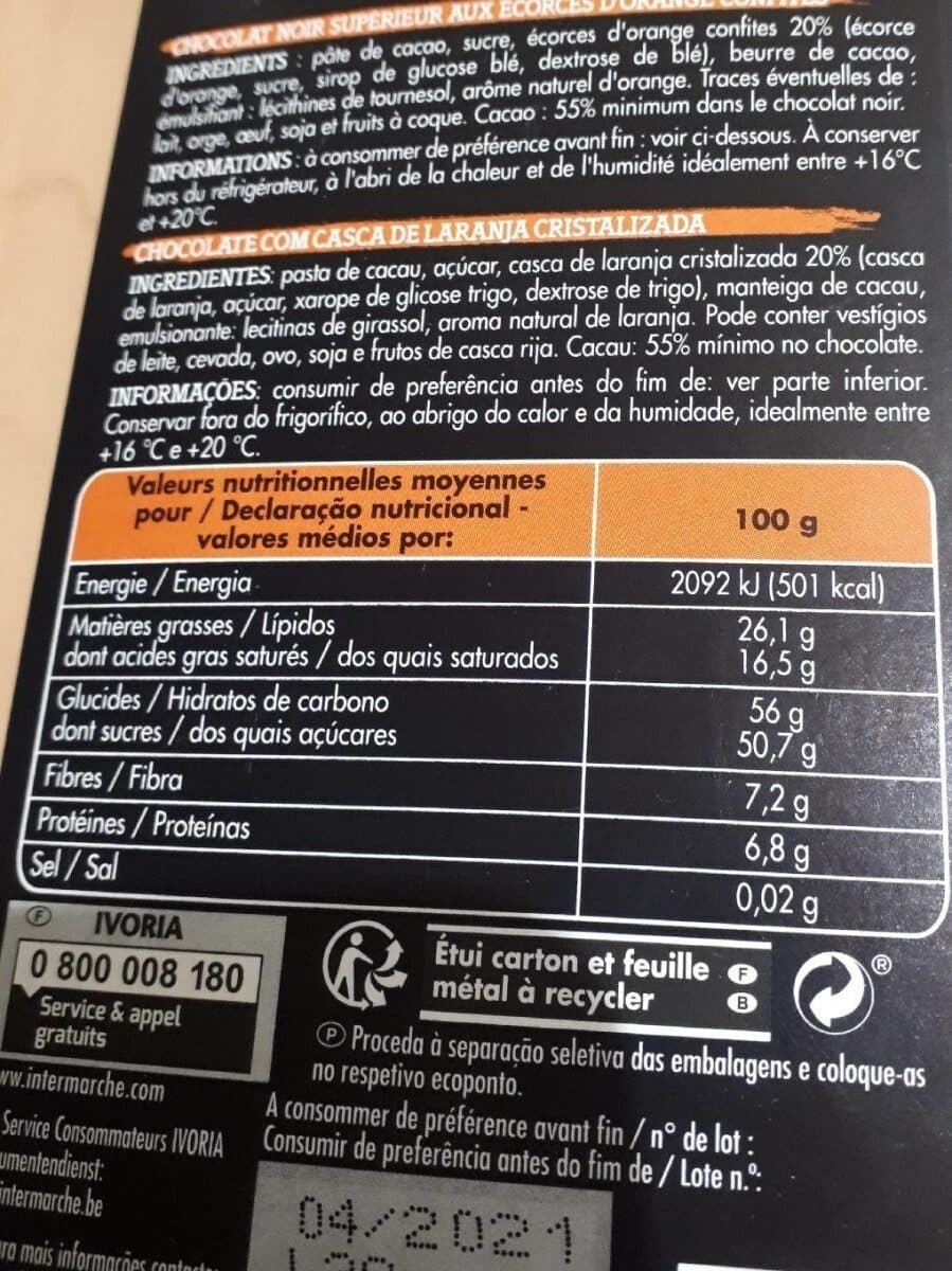Ivoria Tablette bloc chocolat noir aux écorces d'oranges - 200g packshot