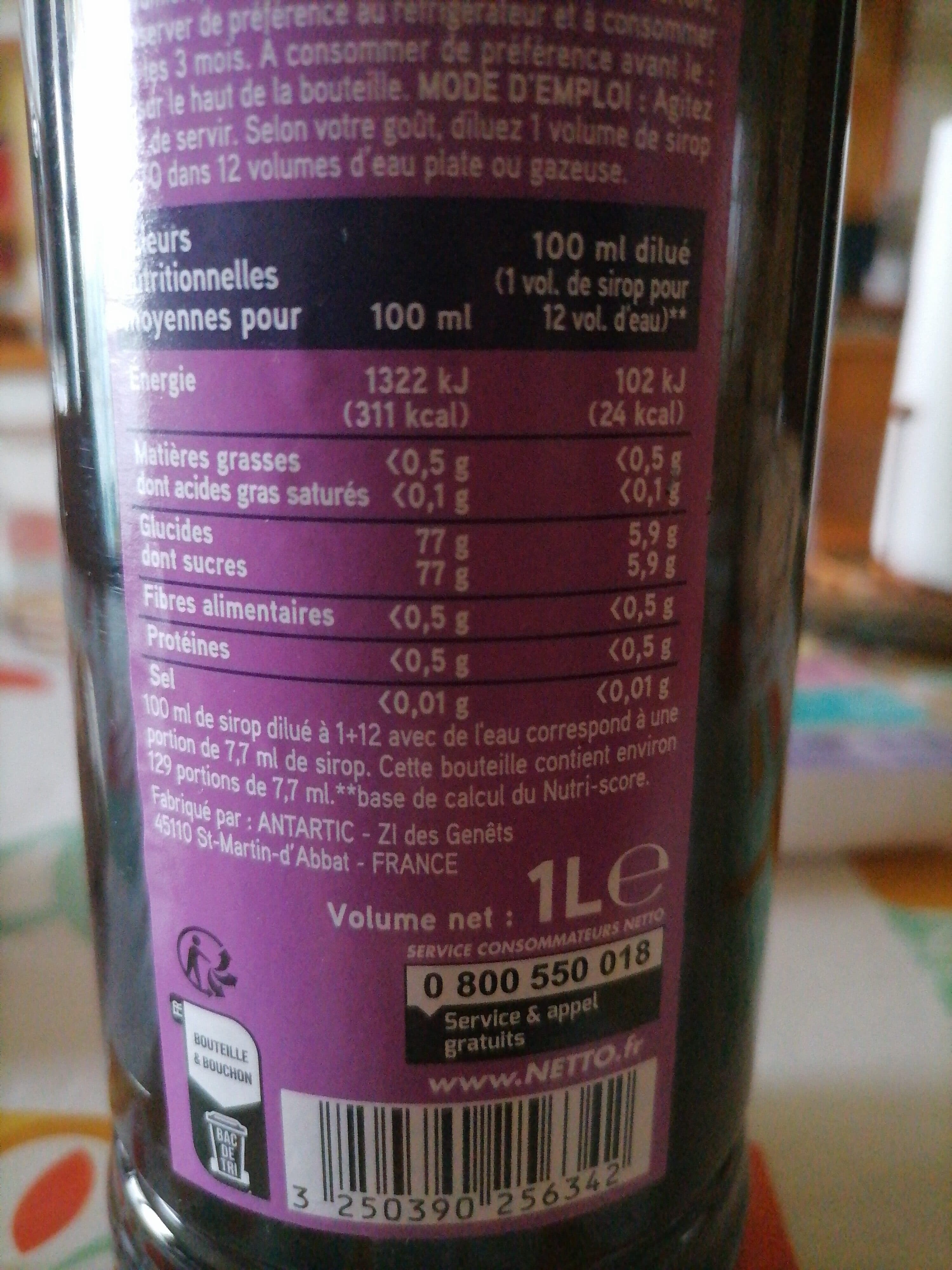 Netto Sirop Cassis PET 1L packshot