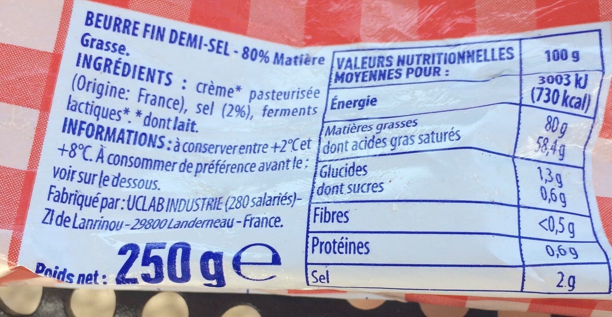 Intermarché BEURRE 1/2 SEL MOULE 250g origine France packshot