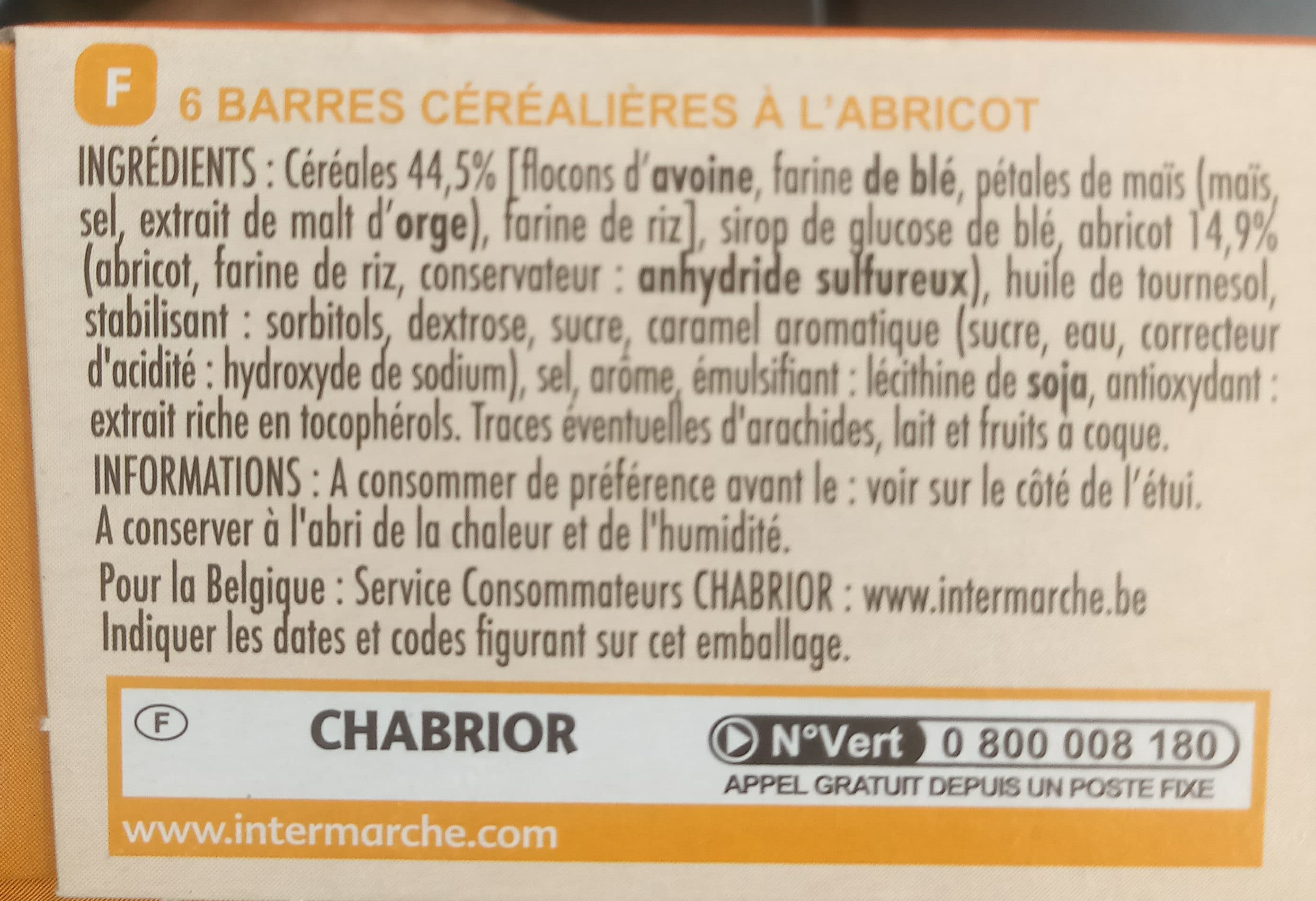 Chabrior Barres céréalières à l'abricot x6 - 125 g packshot