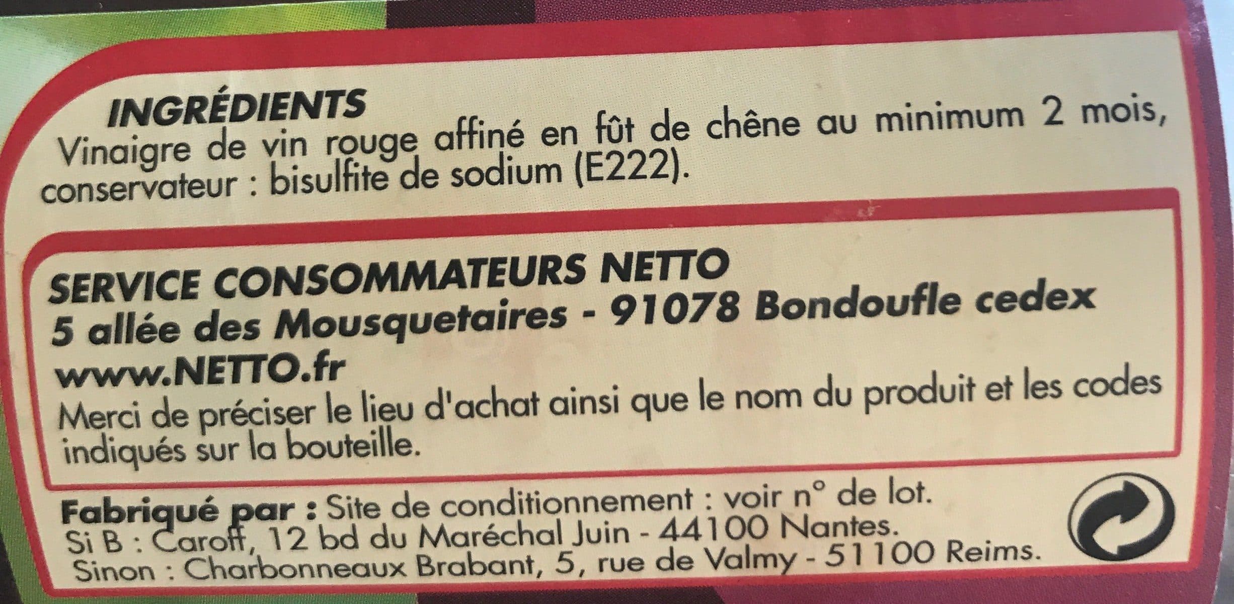Netto Vinaigre de vin rouge affiné en fût de chêne packshot