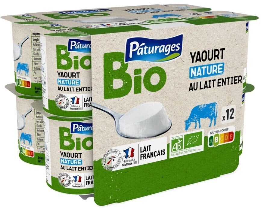 Pâturages Yaourt étuvé bio nature 12x125g packshot
