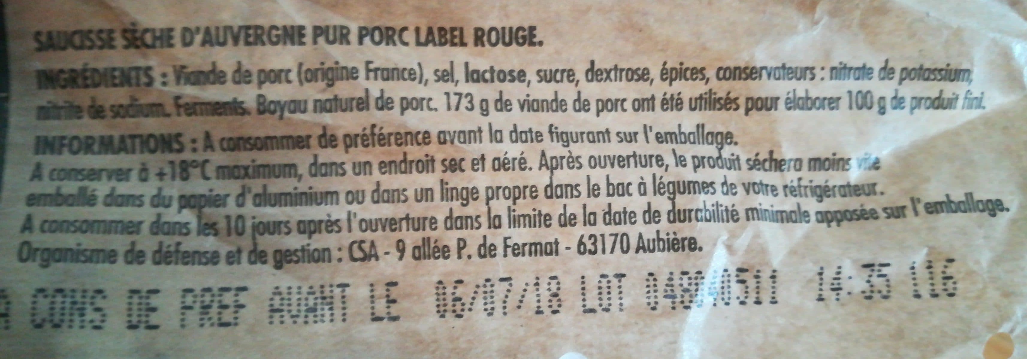 Itineraire de nos regions LS saucisse auvergne Courbe LR 300G packshot
