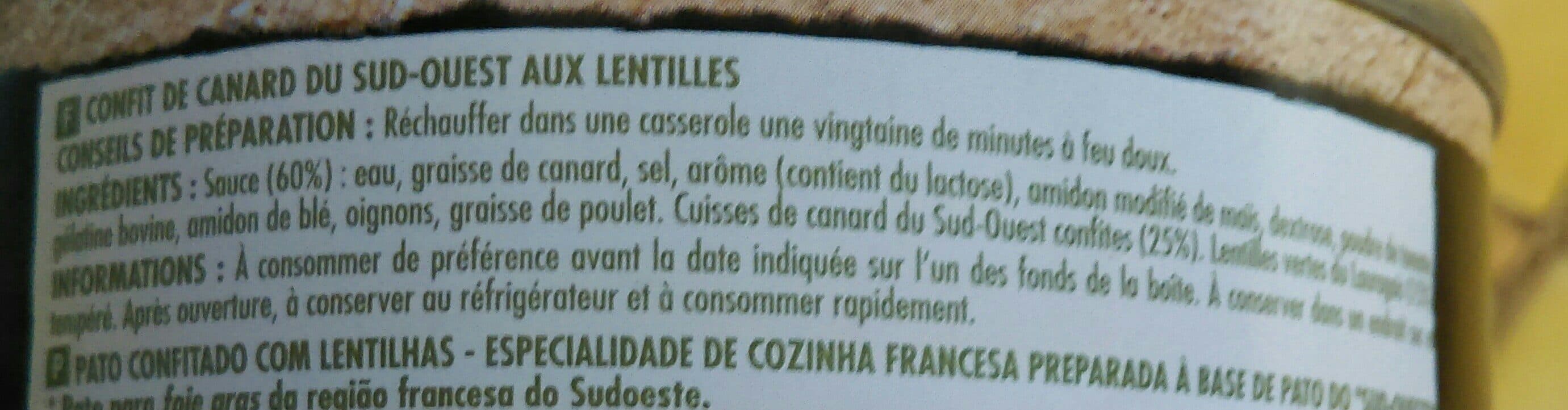 Open Food Facts Confit De Canard Aux Lentilles packshot