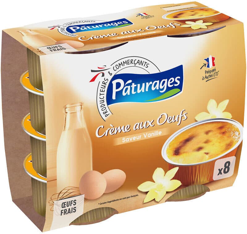 Paturages Creme aux œufs saveur vanille 8x100g packshot