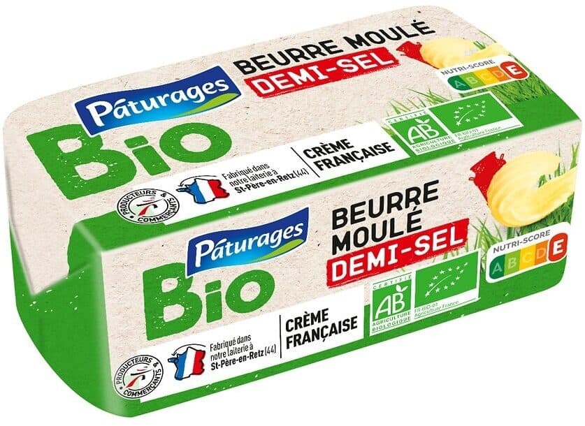 Paturages BEURRE BIOLOGIQUE 1/2 SEL MOULE 250g origine France packshot