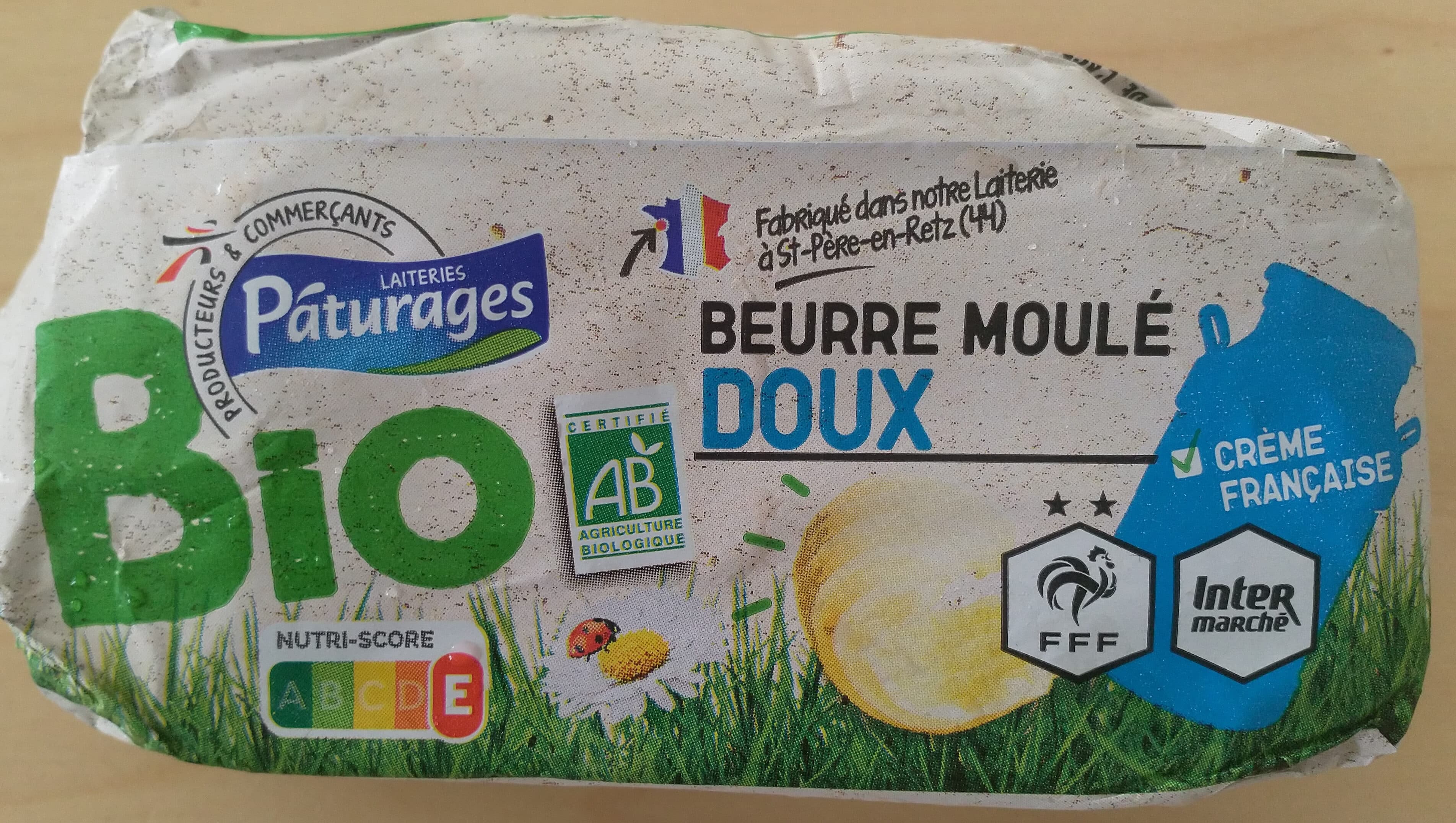Intermarché BEURRE BIOLOGIQUE DOUX MOULE 250g origine France packshot