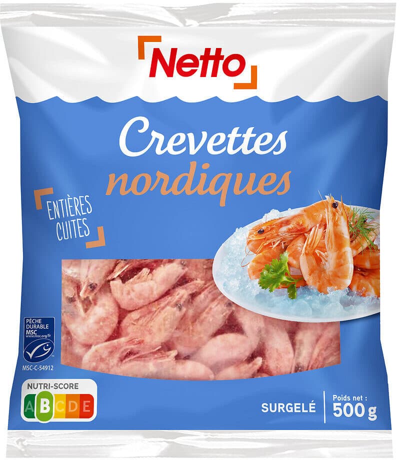 Netto CREVETTES NORDIQUES ENTIERES CUITES -Pandalus borealis - 60-90 / 500G MSC packshot
