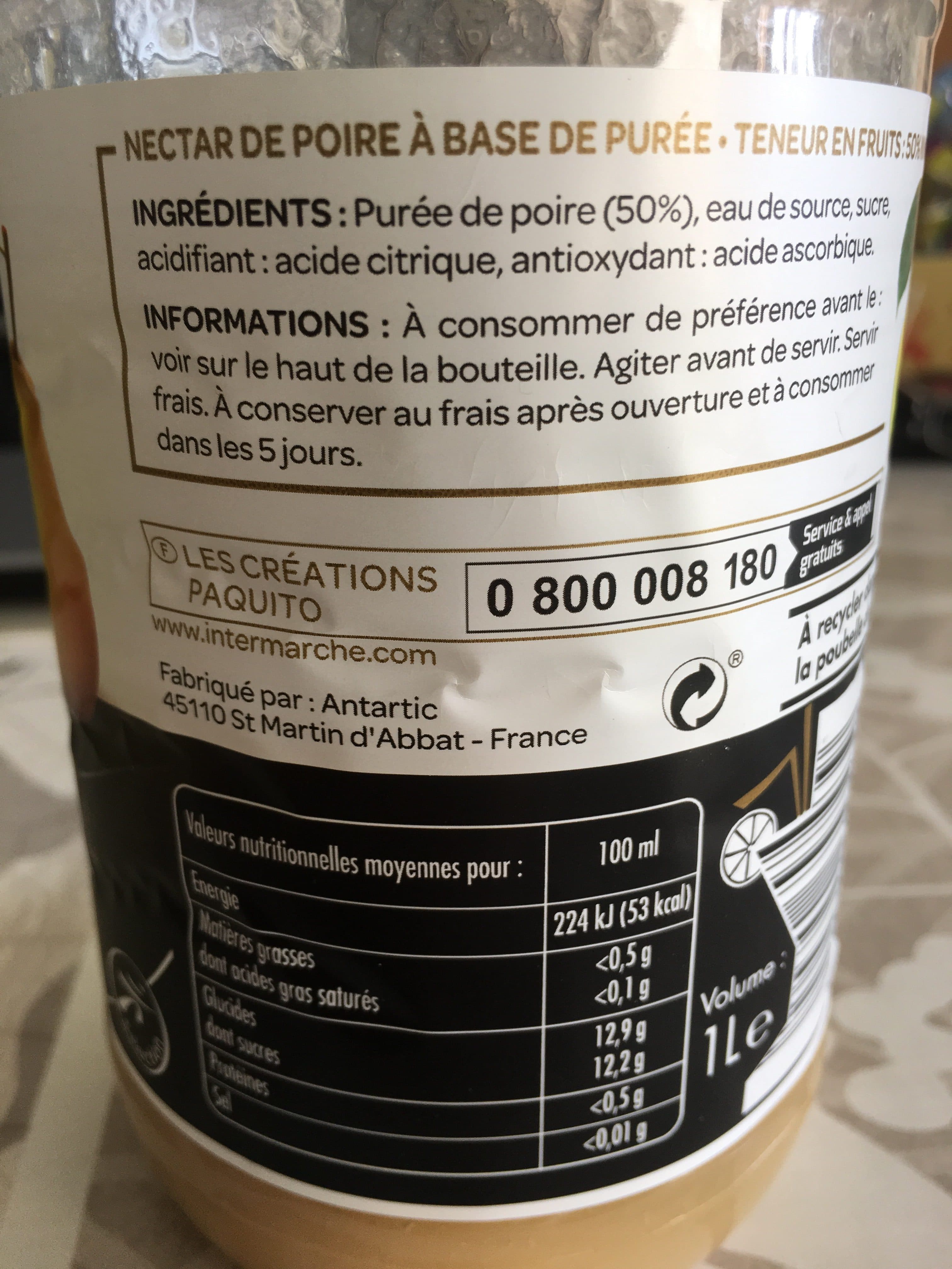Intermarché Nectar Poire PET 1L packshot