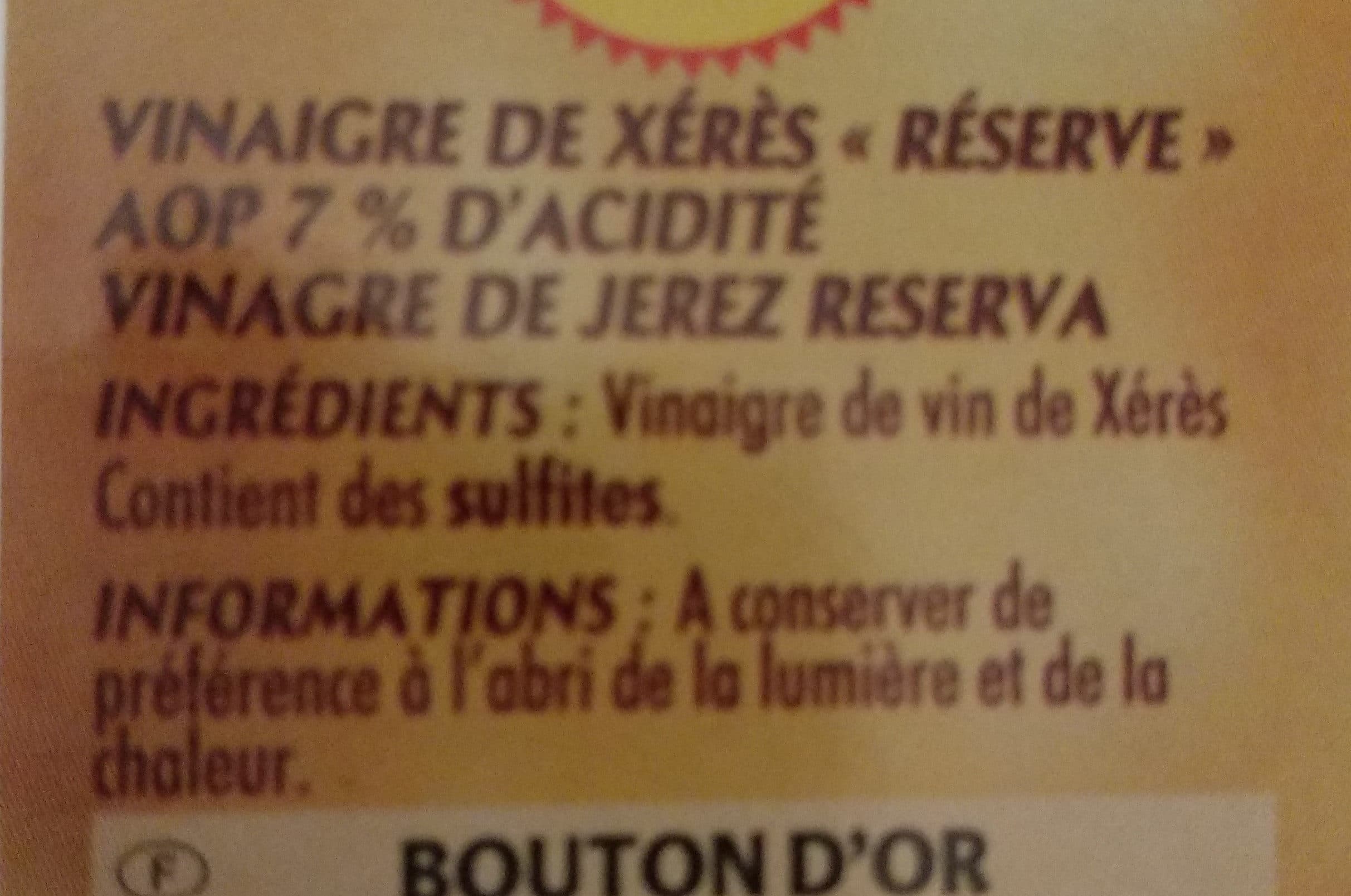Bouton d'or Vinaigre De Xeres 50 cl packshot