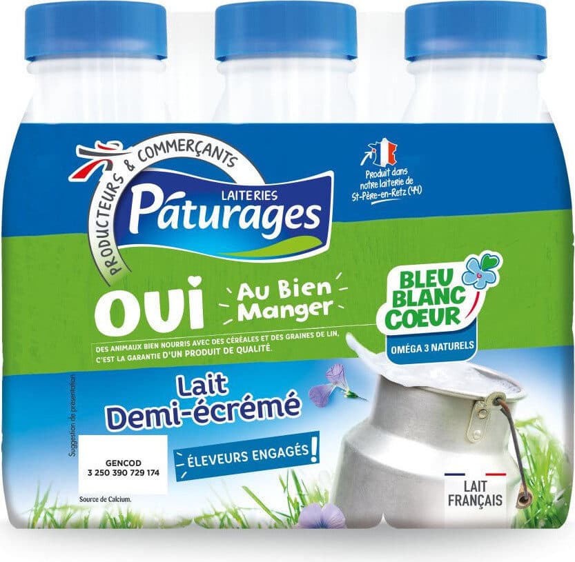 Paturages Lait demi-écrémé packshot