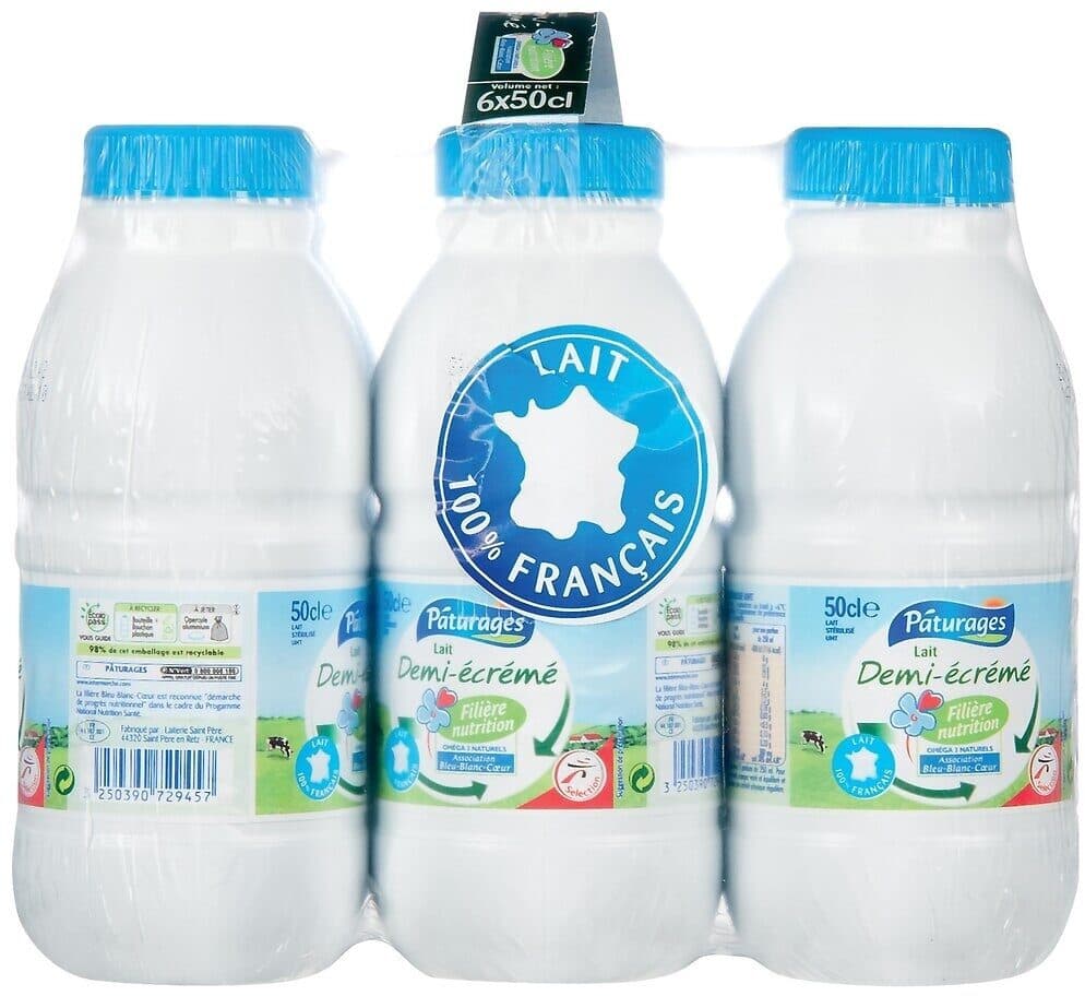 Paturages (Intermarché) Lait uht 1/2 ecreme bbc bt 50cl packshot