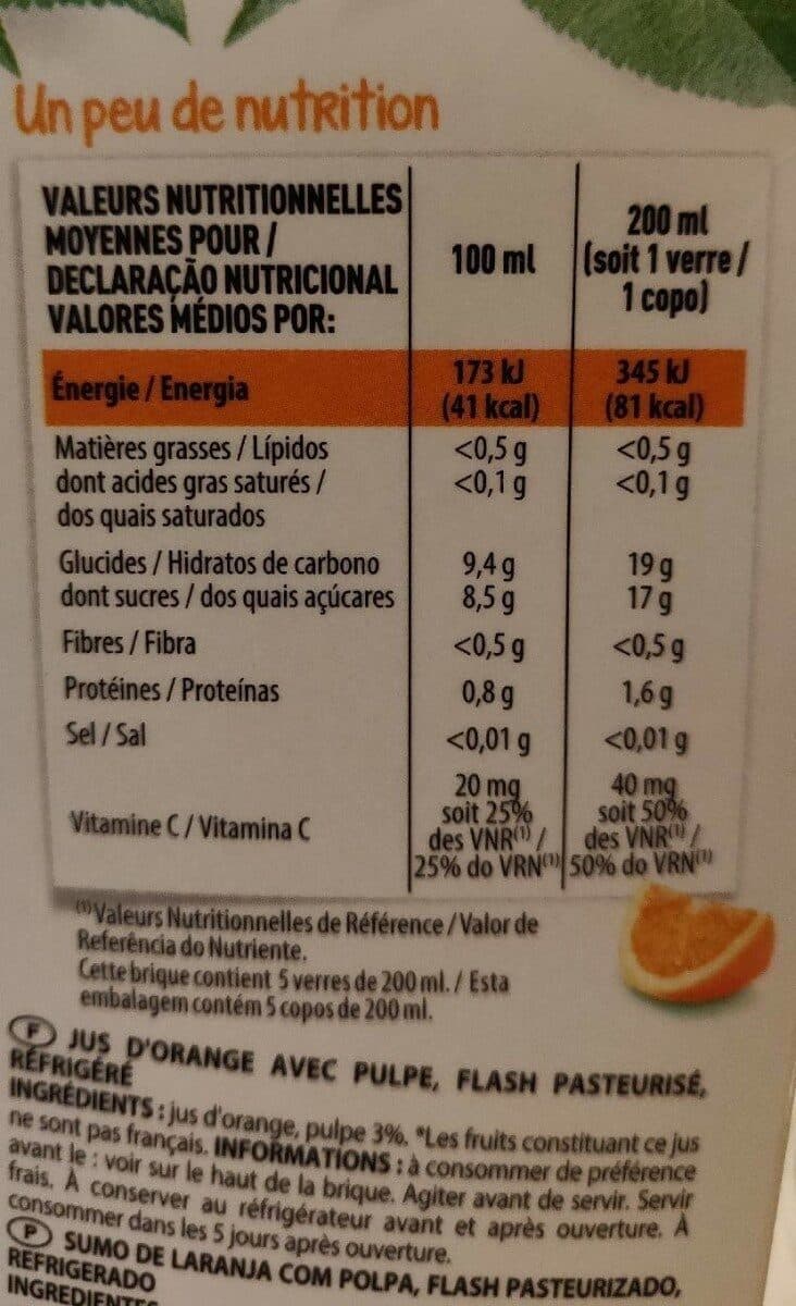 Les Mousquetaires Pur jus orange pulpe brique 1l packshot