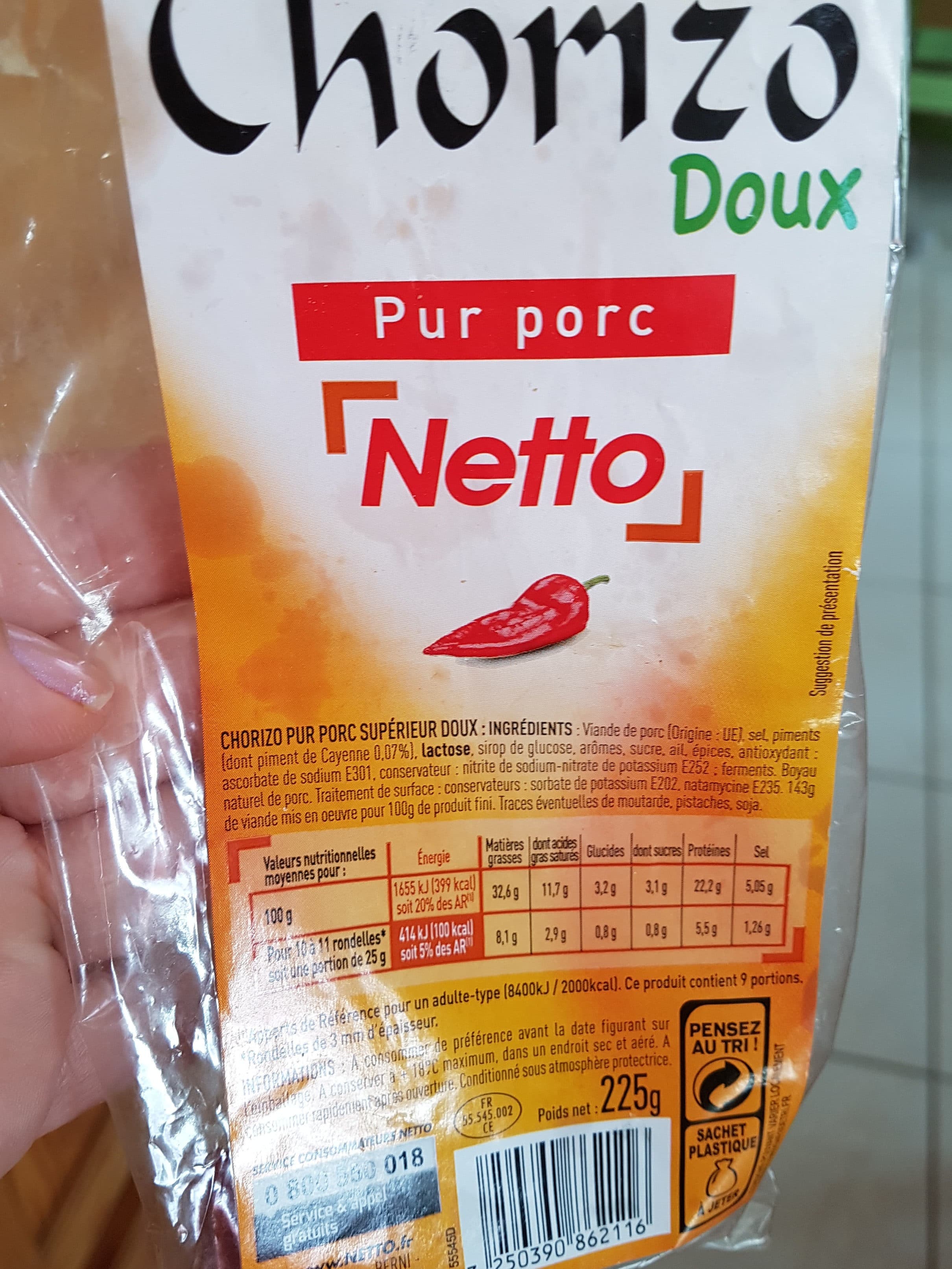 Netto CHORIZO DOUX SUP PP 225g packshot