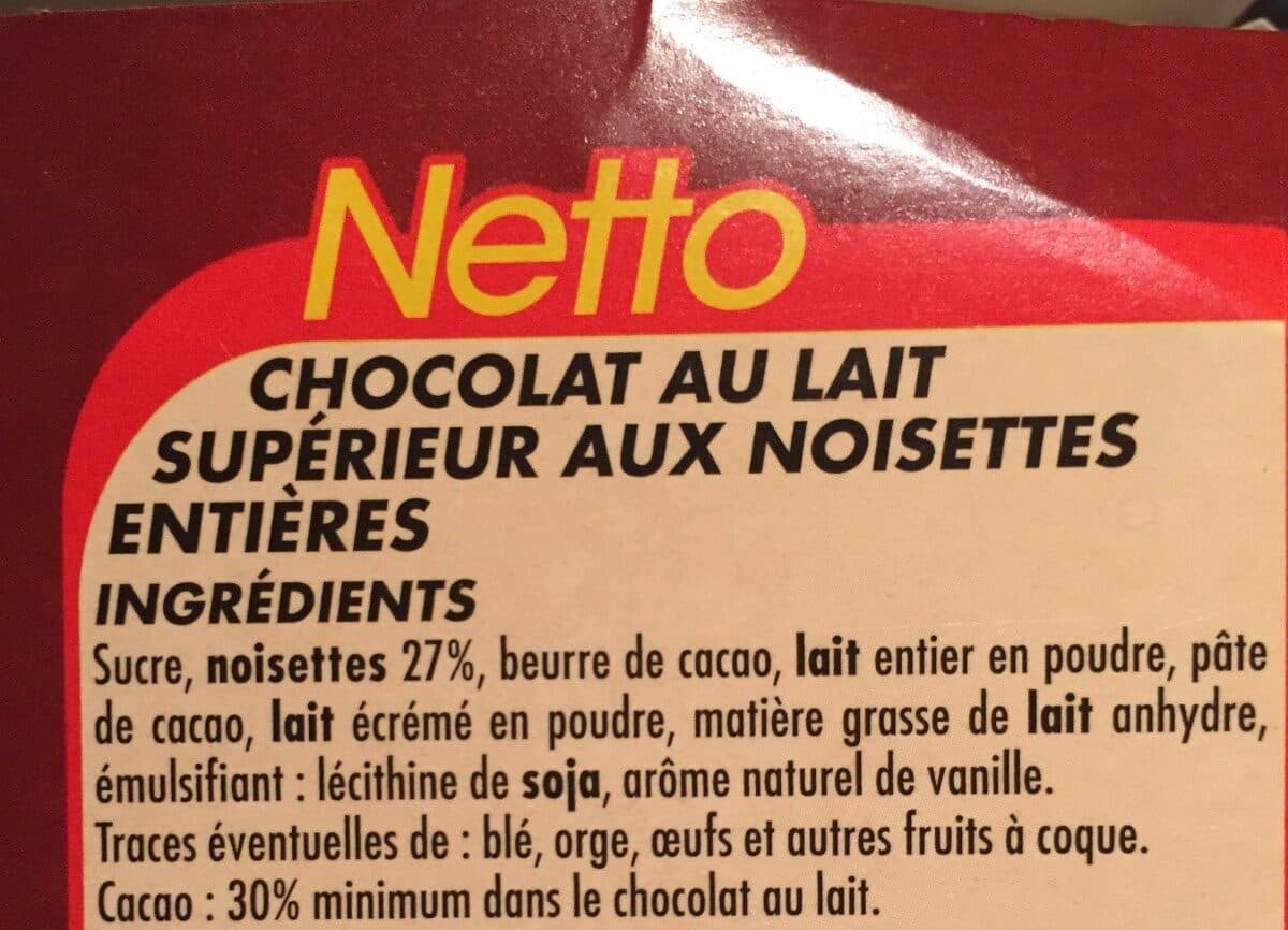 Netto Tablette bloc chocolat au lait aux noisettes - 200g packshot