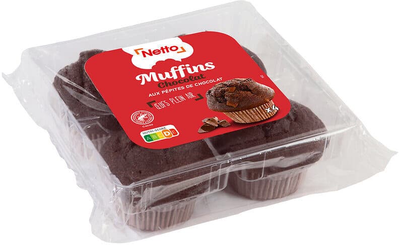Netto Muffins chocolat aux pépites de chocolat x4 packshot