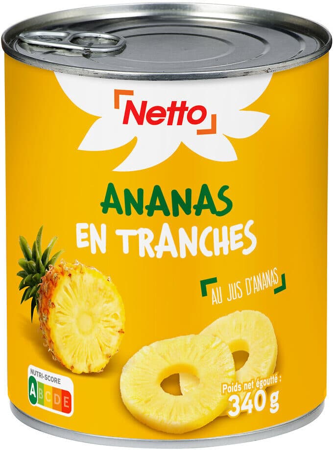 Netto ANANAS EN TRANCHES AU JUS D'ANANAS - boîte 3/4 packshot