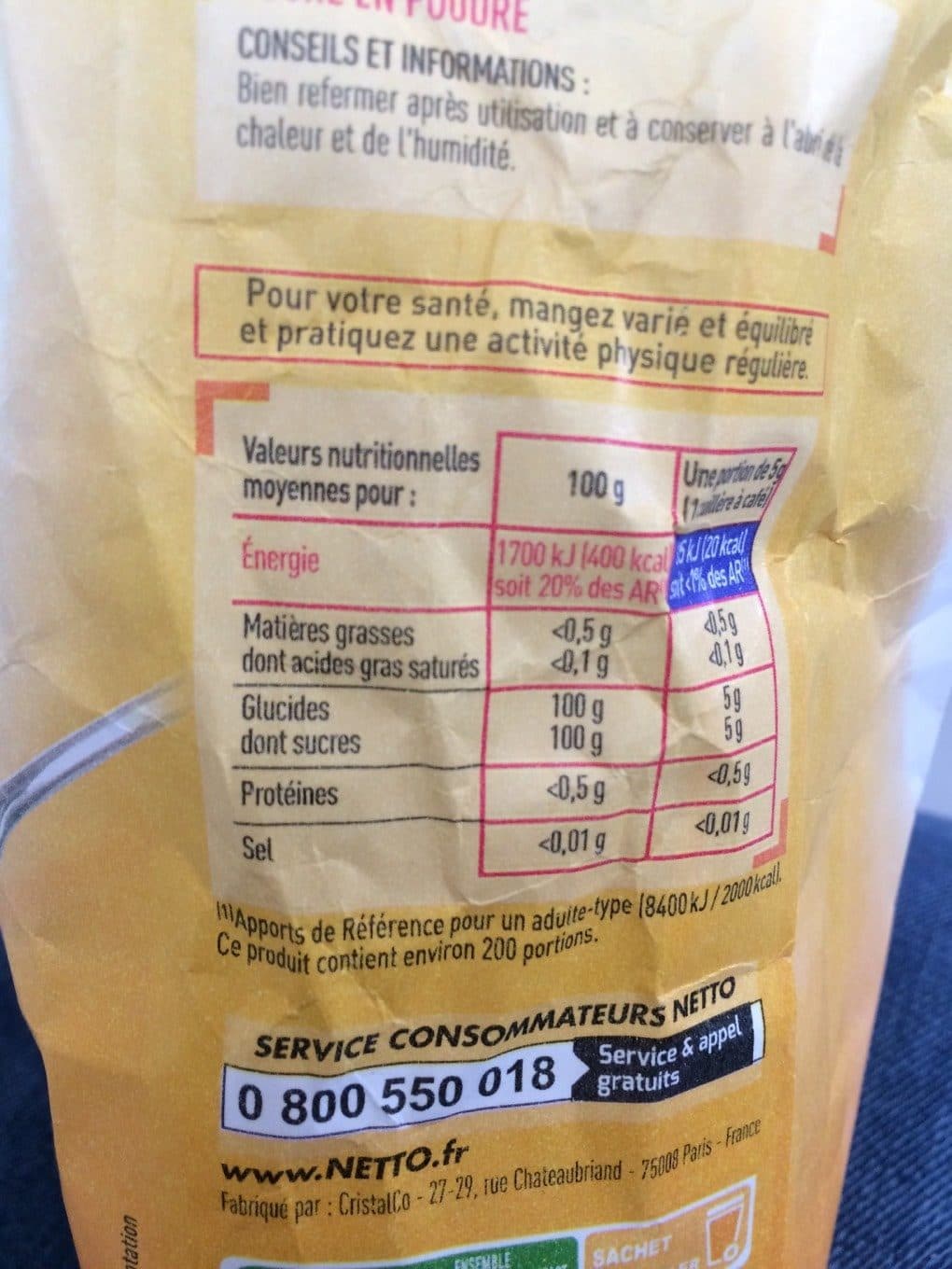 Netto Sucre sachet poudre 1 KG packshot