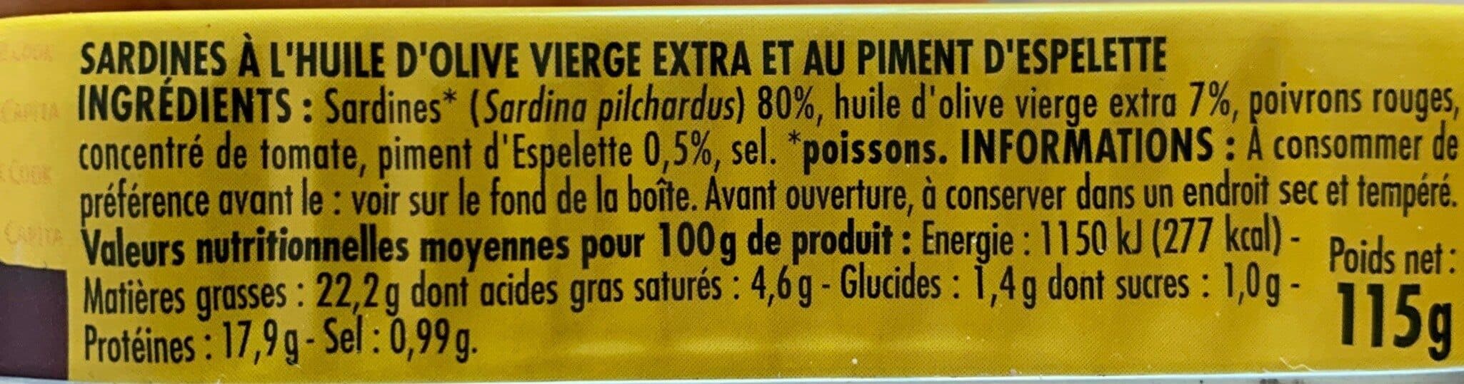 Capitaine cook Sardines à l'huile d'olive & piment d'Espelette packshot