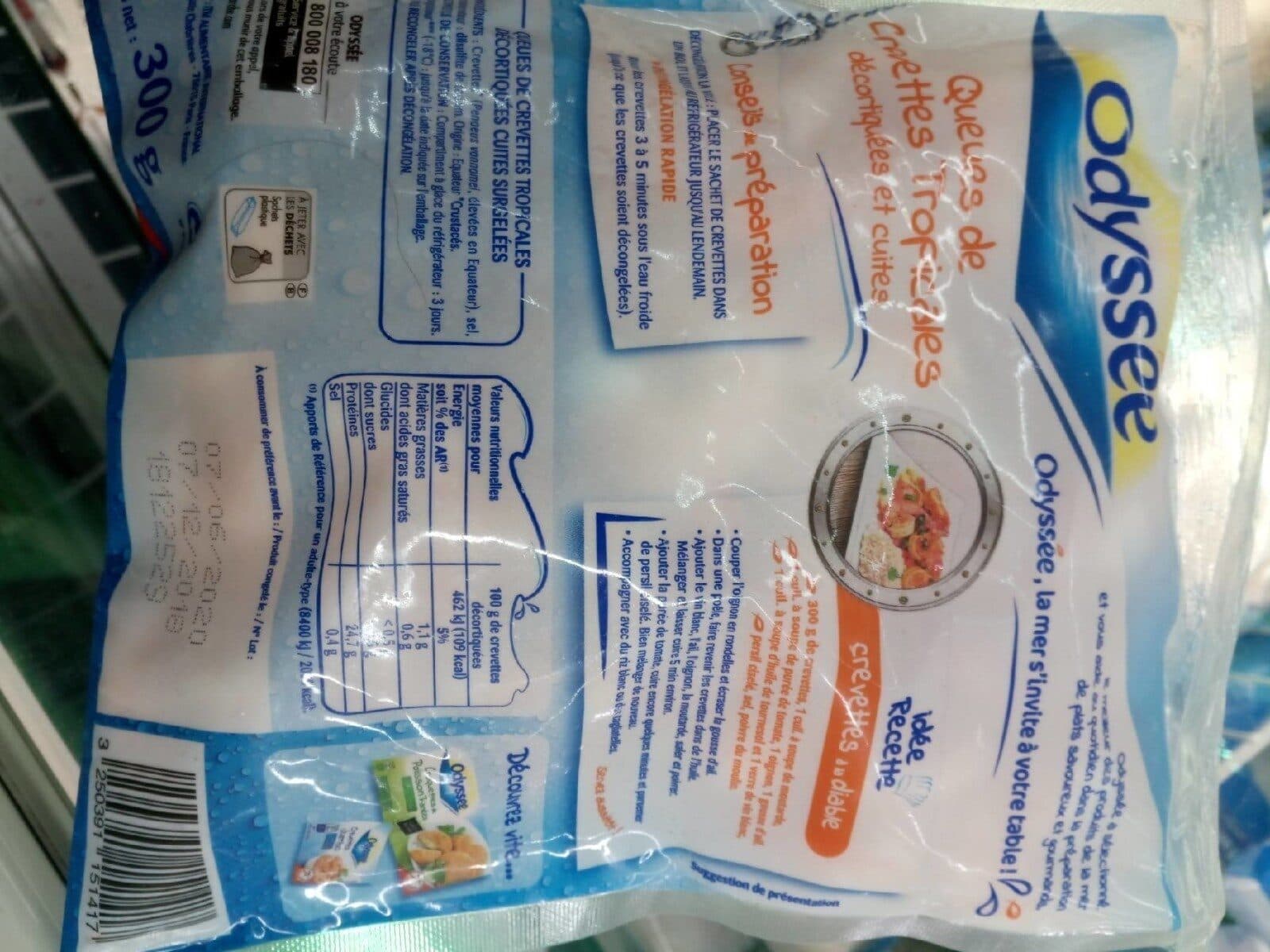 Odyssée Queues de crevettes tropicales decortiquees et cuites 300g cpto asc packshot
