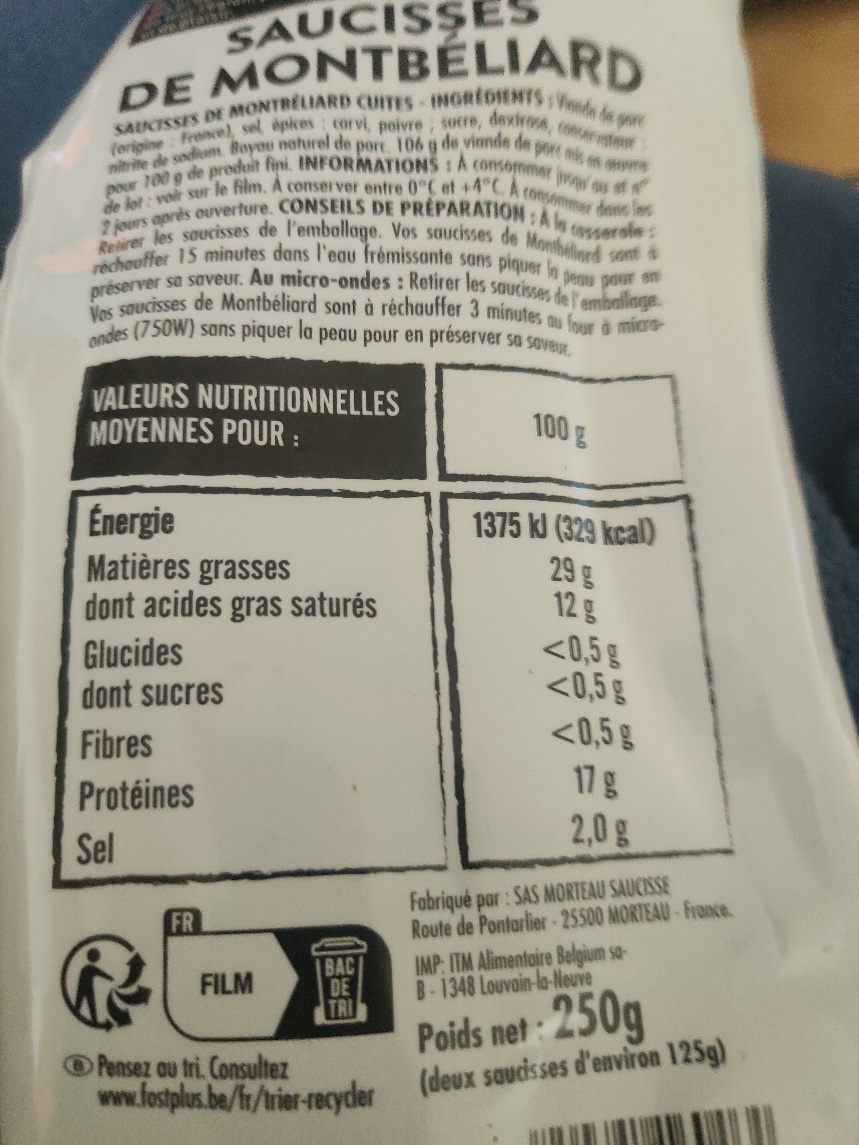 Intermarché SAUCISSE DE MONTBELIARD CUITE x2 250g IDS packshot