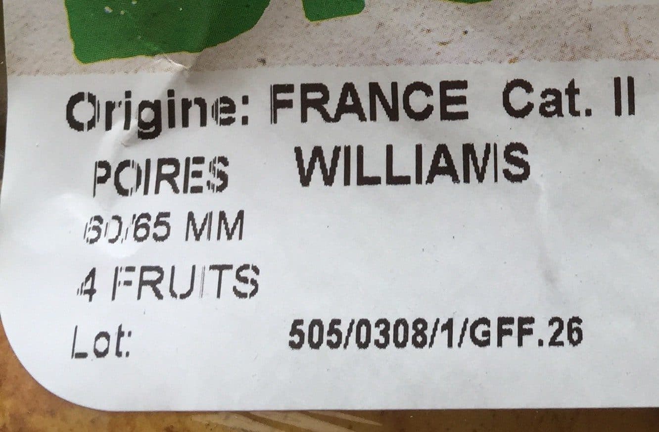 Intermarché Poires Williams Bio packshot