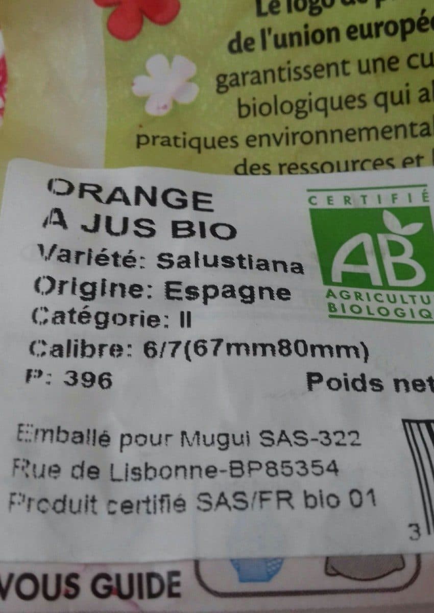 Open Food Facts Oranges Bio, Le Filet 1 KG packshot