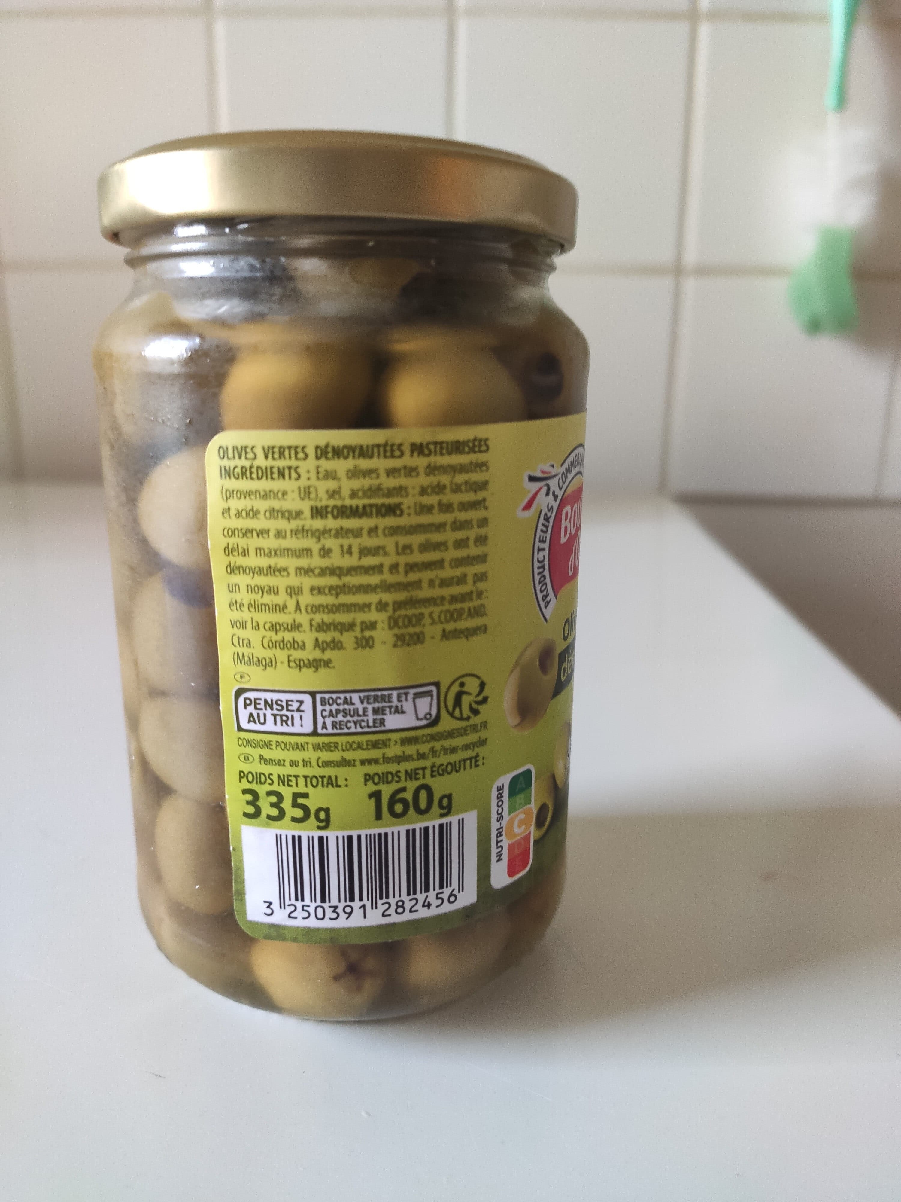 Bouton d'or OLIVES VERTES DÉNOYAUTÉES bocal 160g packshot