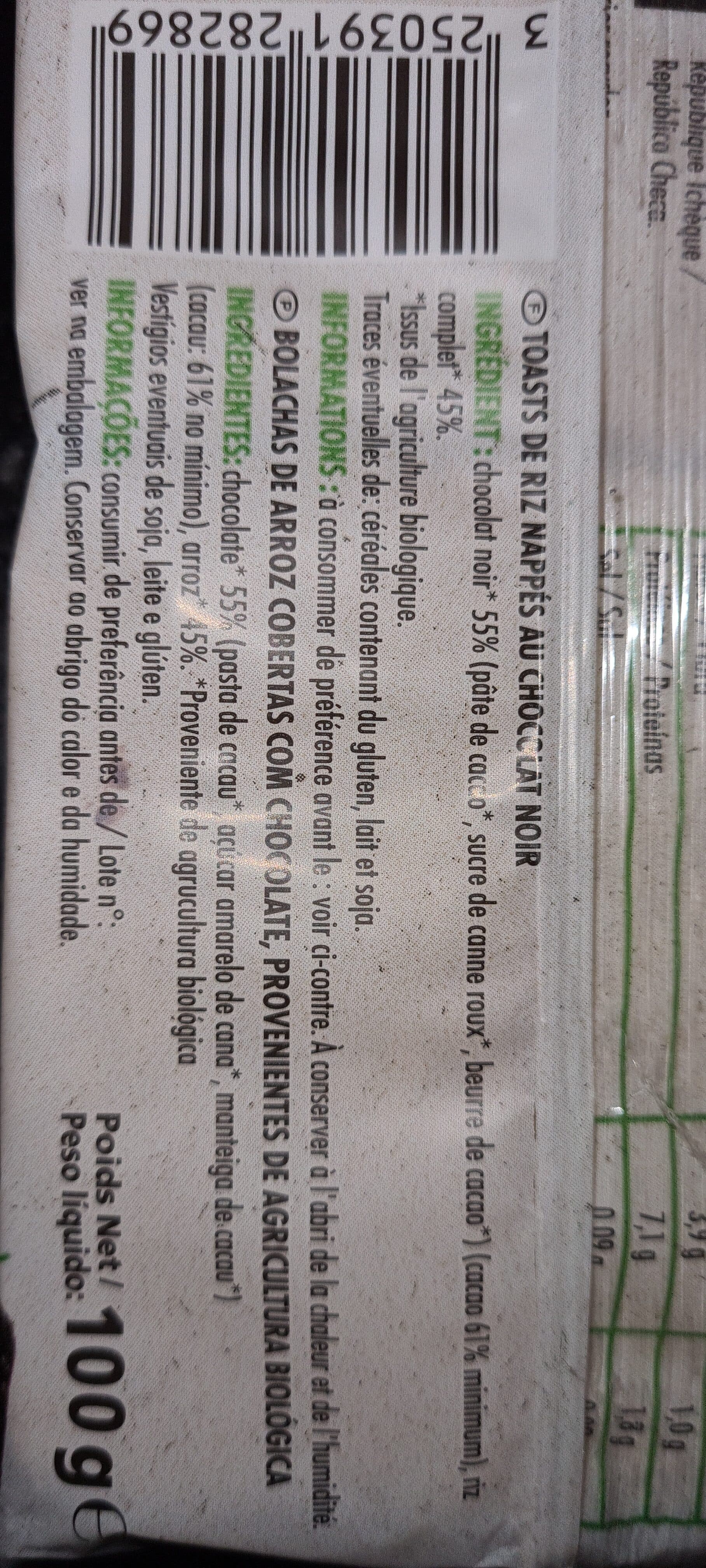 Regain Toasts de riz nappés au chocolat noir BIO 100g packshot
