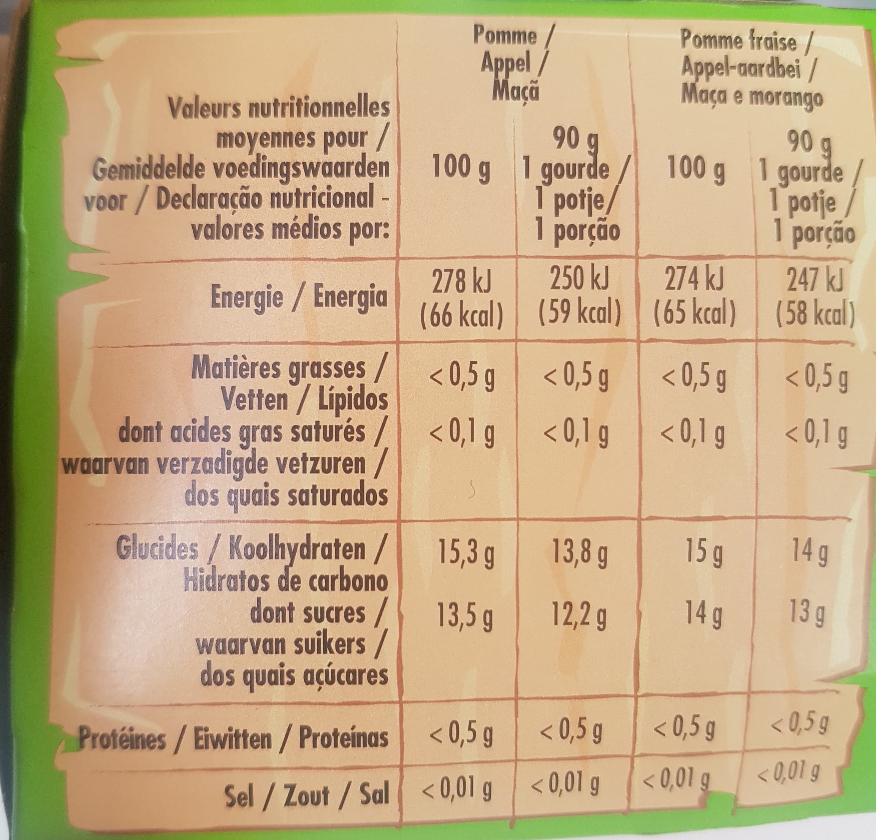 Paquito GOURDES Compote (pommes, pomme-fraise) allégée en sucres - 12 x 90 g - Adulte packshot