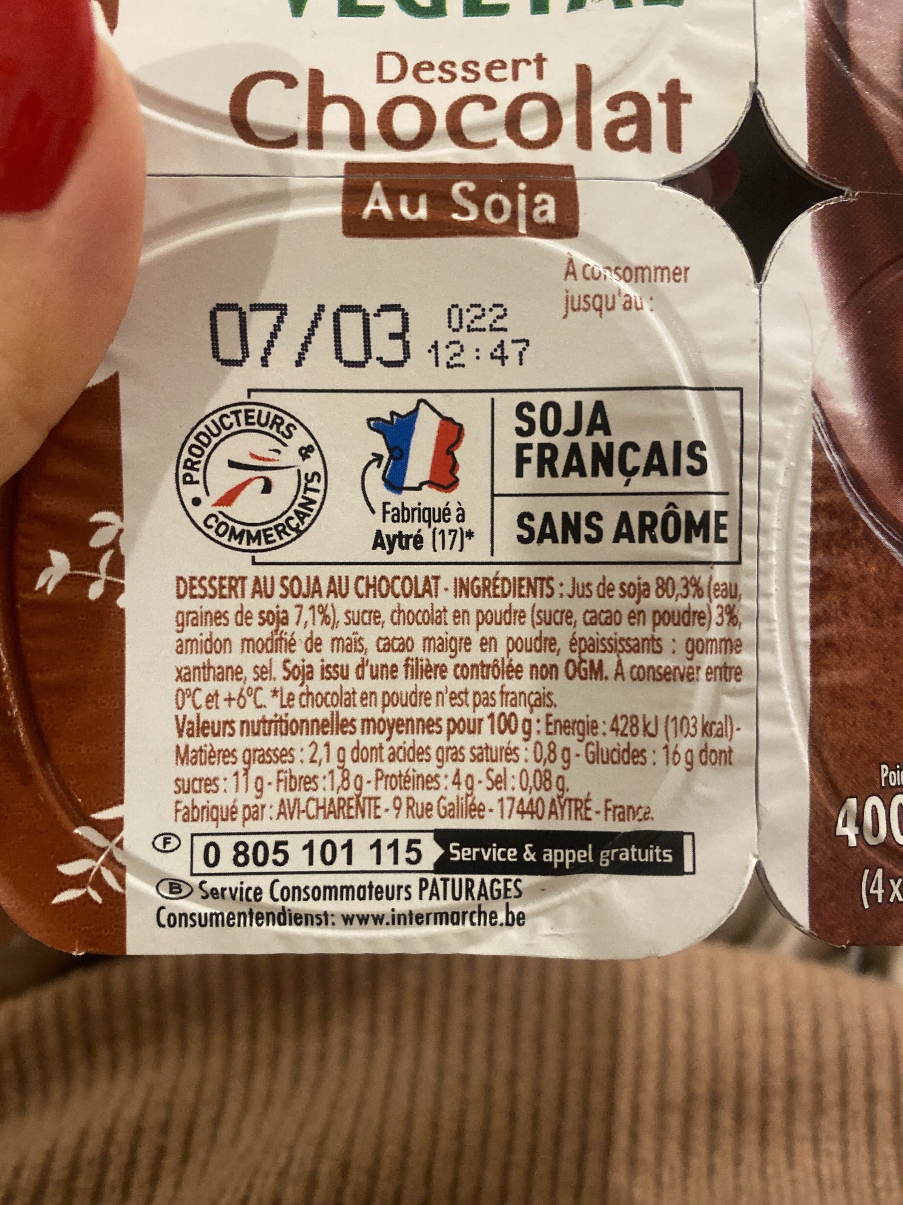Les Mousquetaires Specialite soja chocolat x 4 packshot