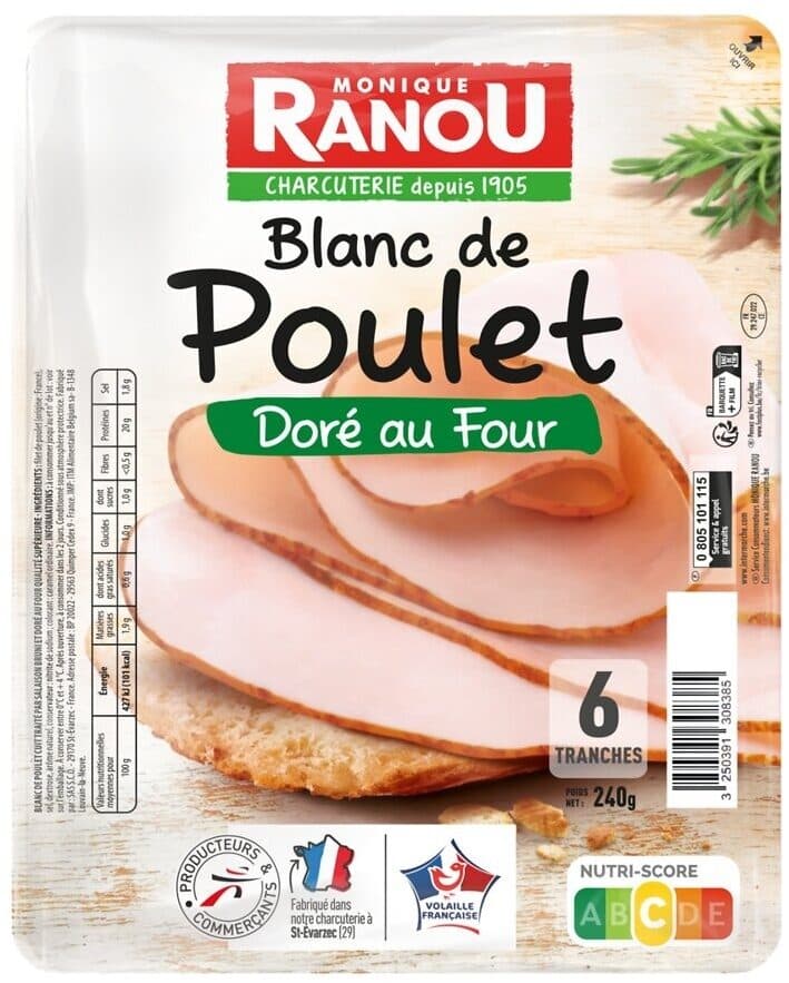 Monique ranou Blanc de poulet sup dore au four 6tr 240g packshot