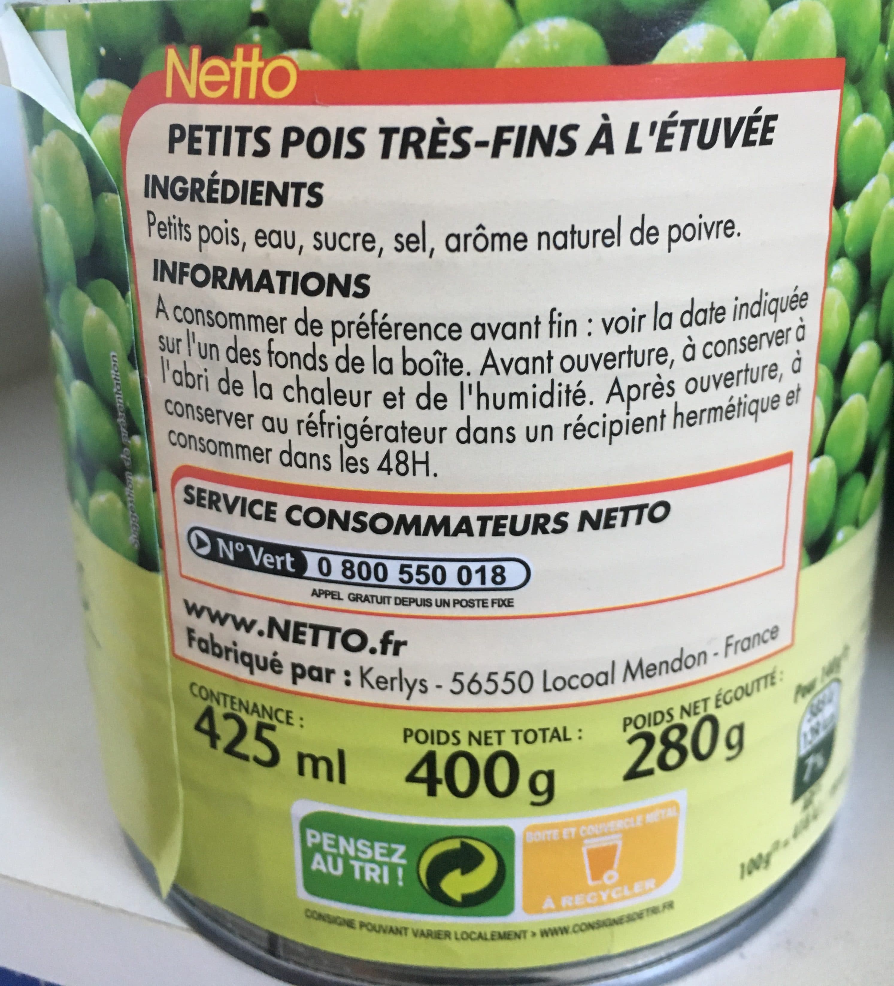 Netto Petits pois très fins - 1/2 280g packshot