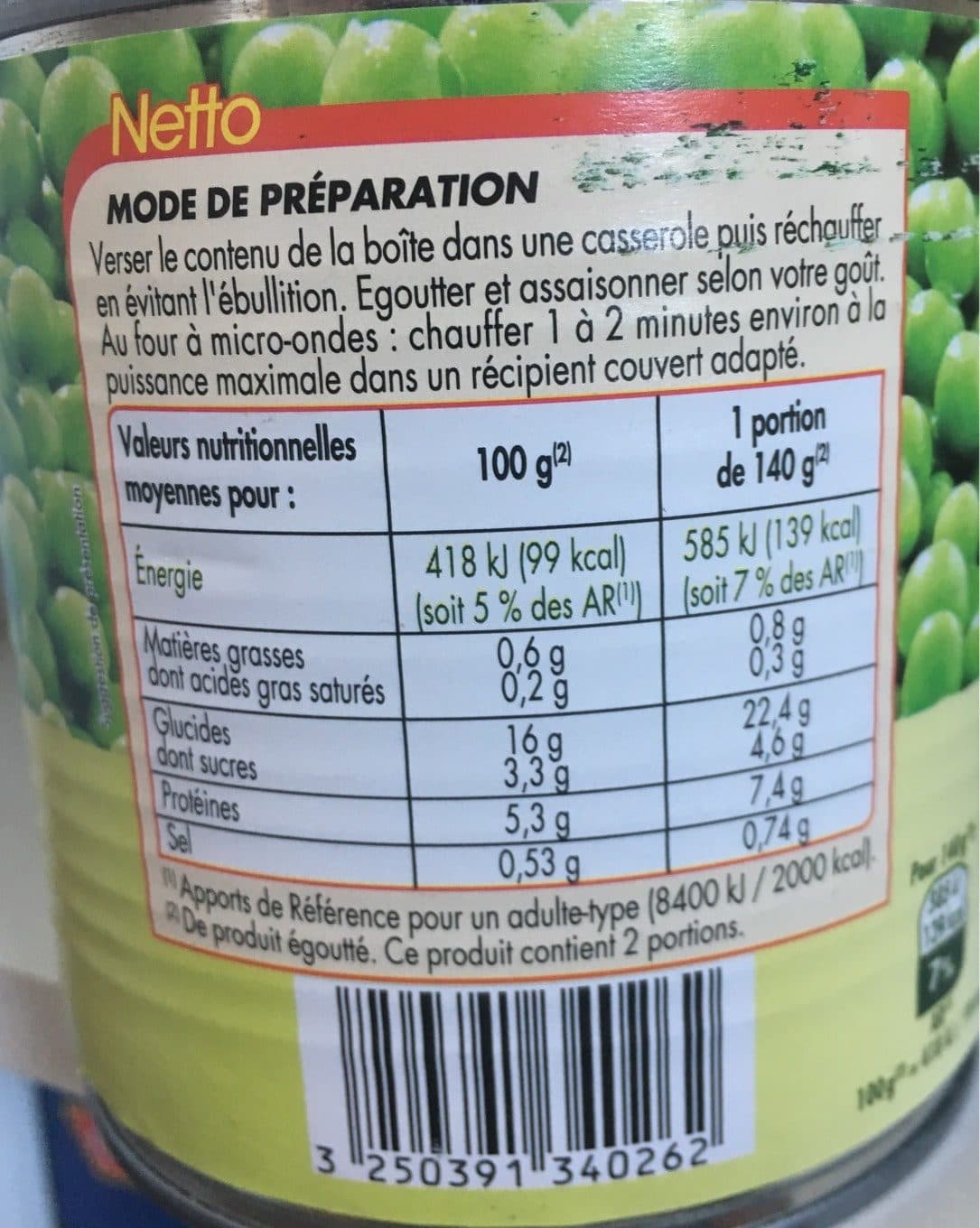 Netto Petits pois très fins - 1/2 280g packshot