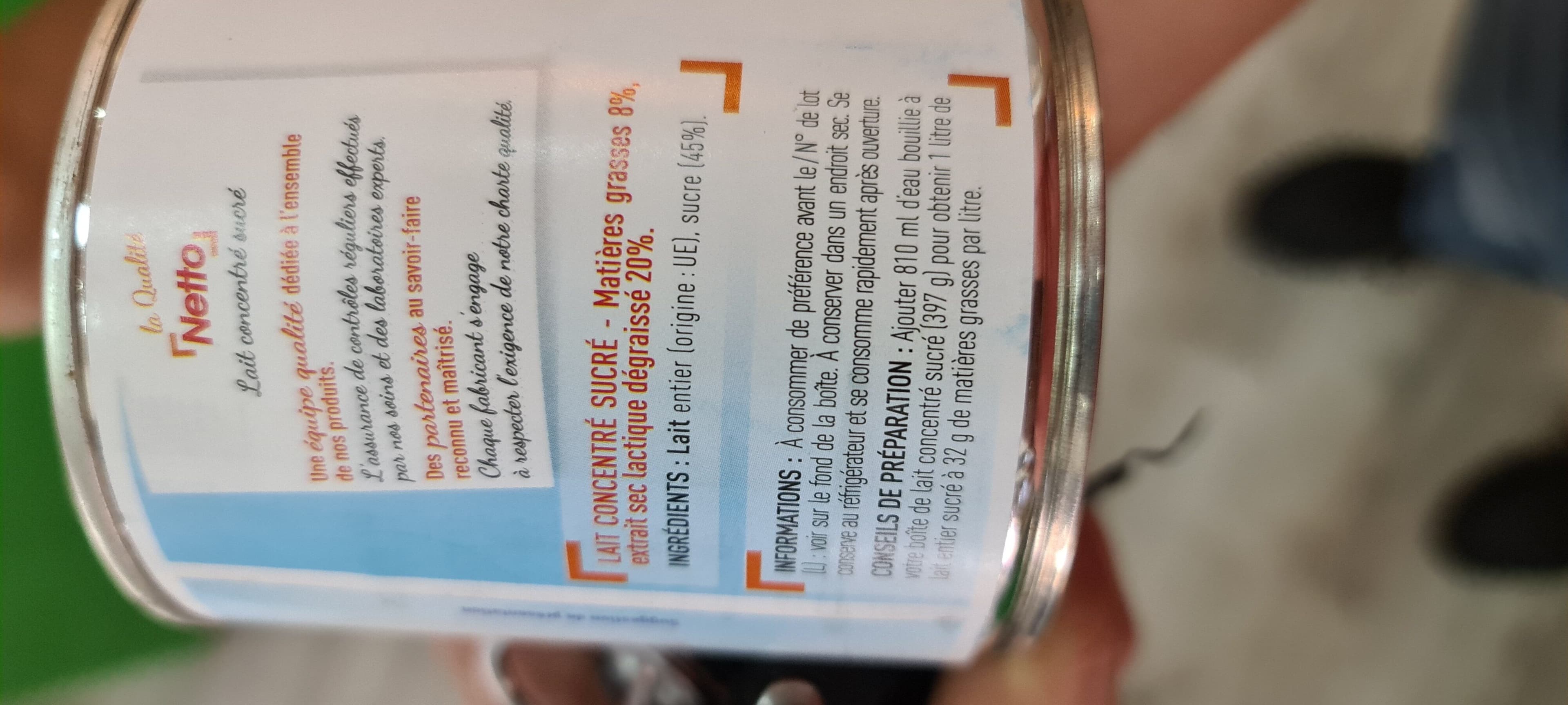Netto LAIT concentré sucré - boîte fer packshot