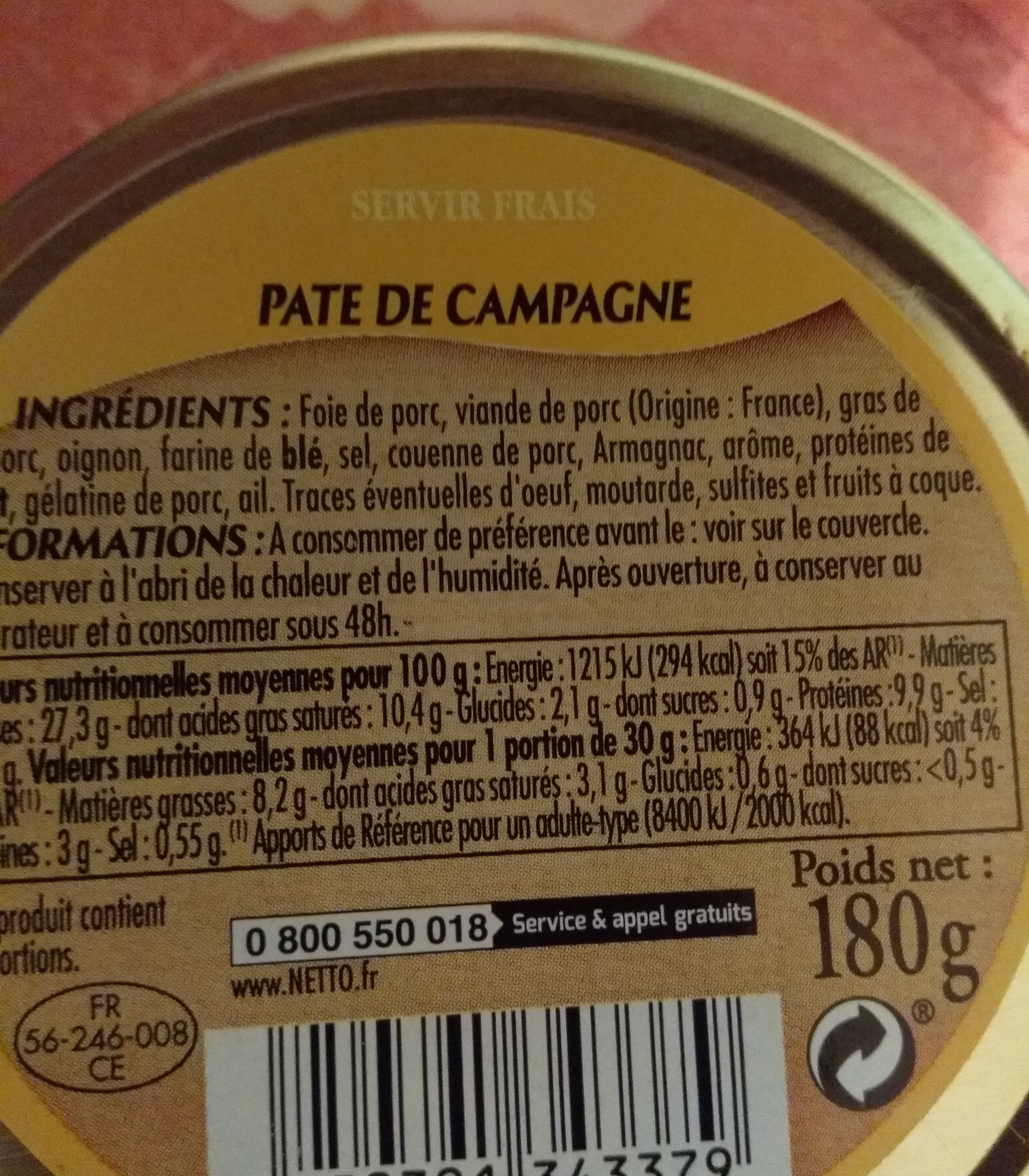 Netto VERRINE Pâté de campagne supérieur packshot