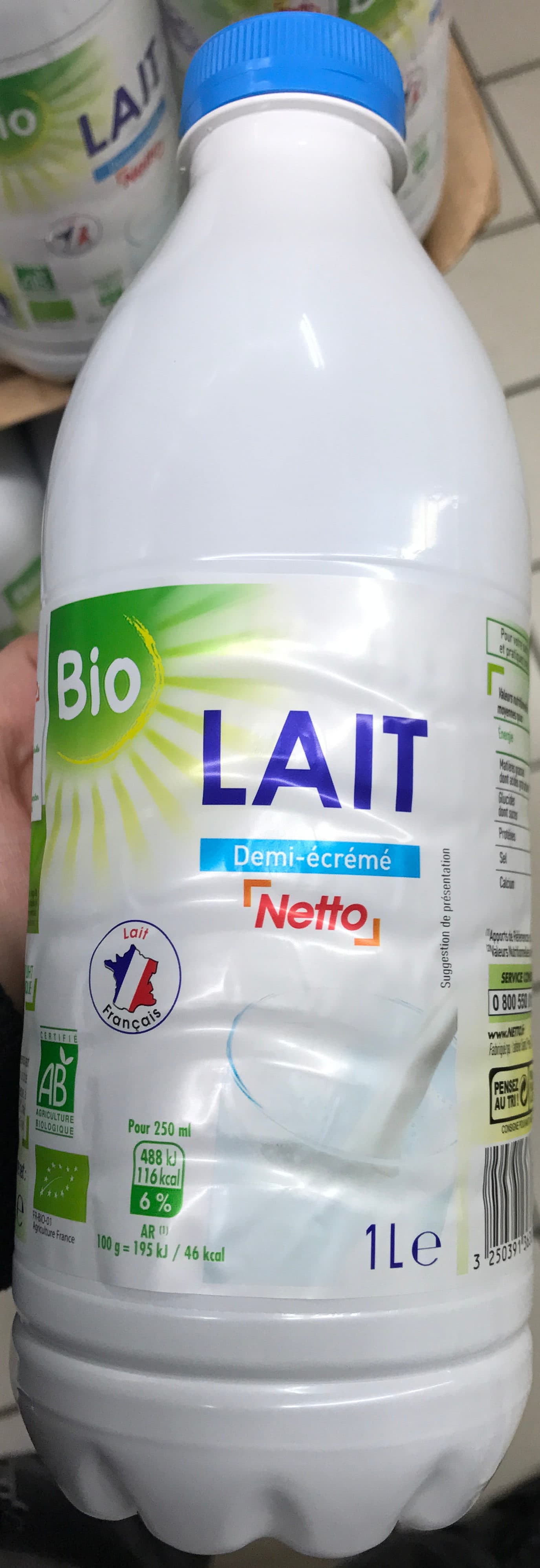 Netto Lait uht 1/2 ecreme bio bt 1l packshot