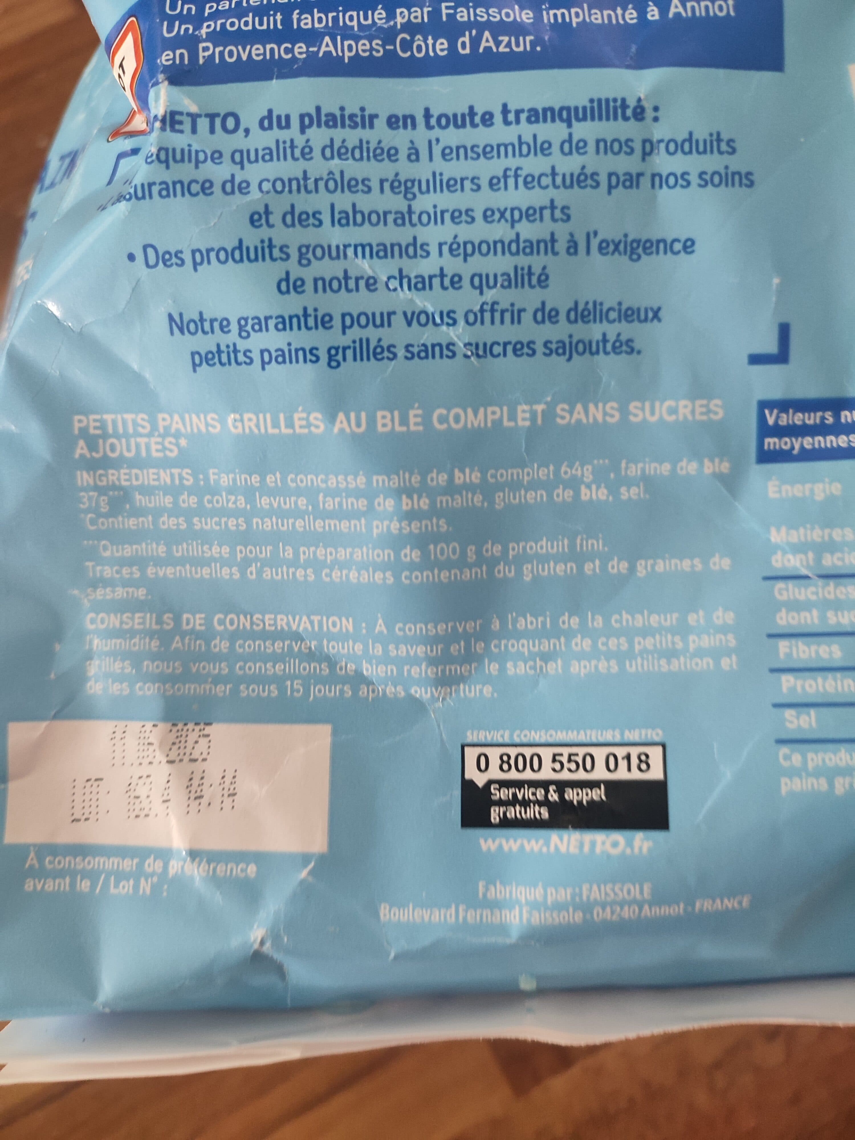 Netto Petits pains grillés au blé complet sans sucres ajoutés packshot