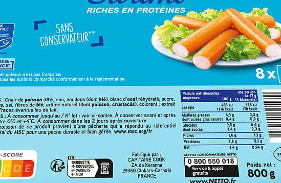 Netto 48 Bâtonnets de surimi saveur crabe - MSC - 800g packshot