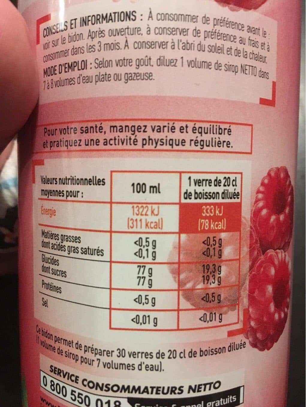 Netto Sirop Framboise bidon 75cl packshot