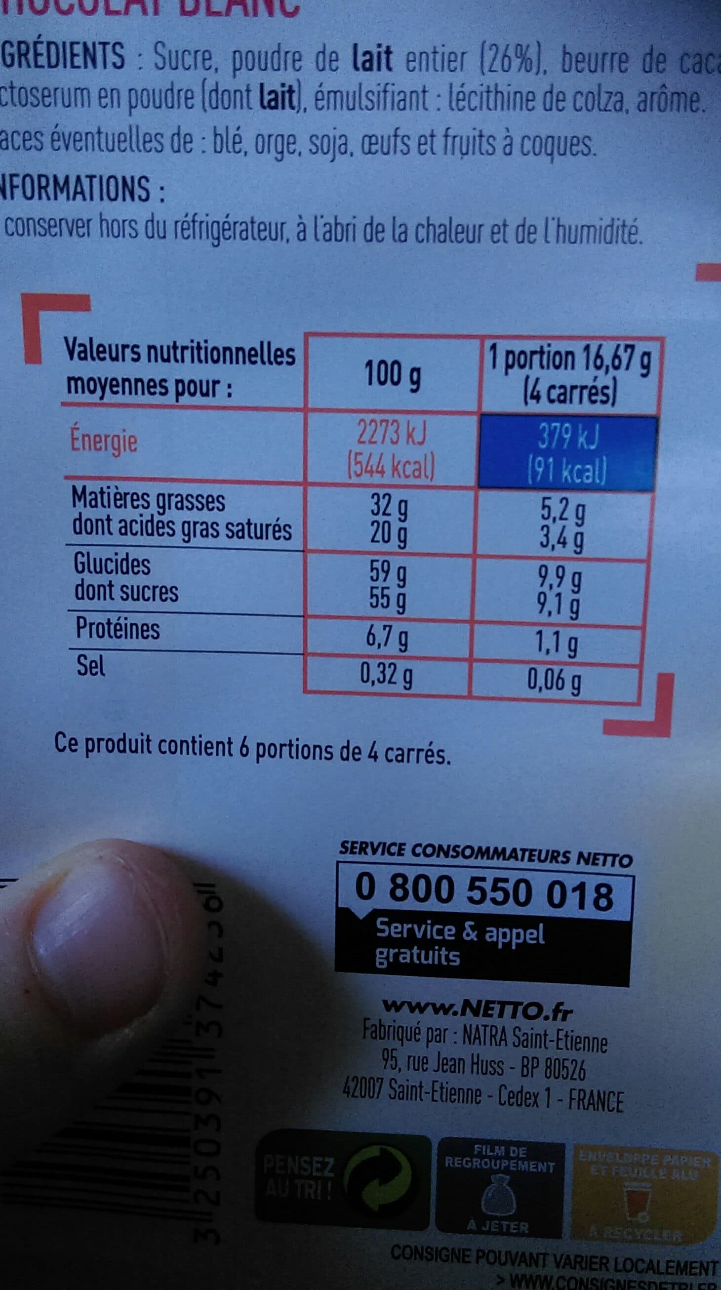 Netto Tablette familiale chocolat blanc - 2x100g packshot