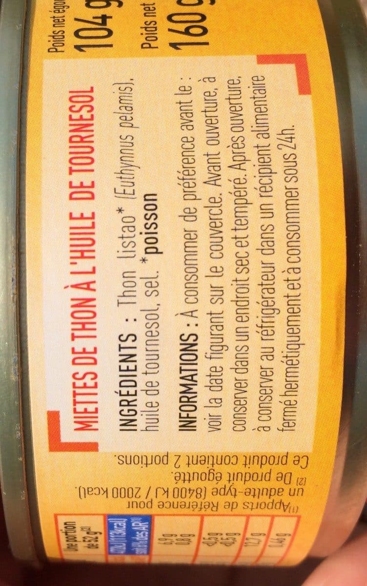 Netto Miettes de thon à l'huile de tournesol 160g 104g (1/5) packshot