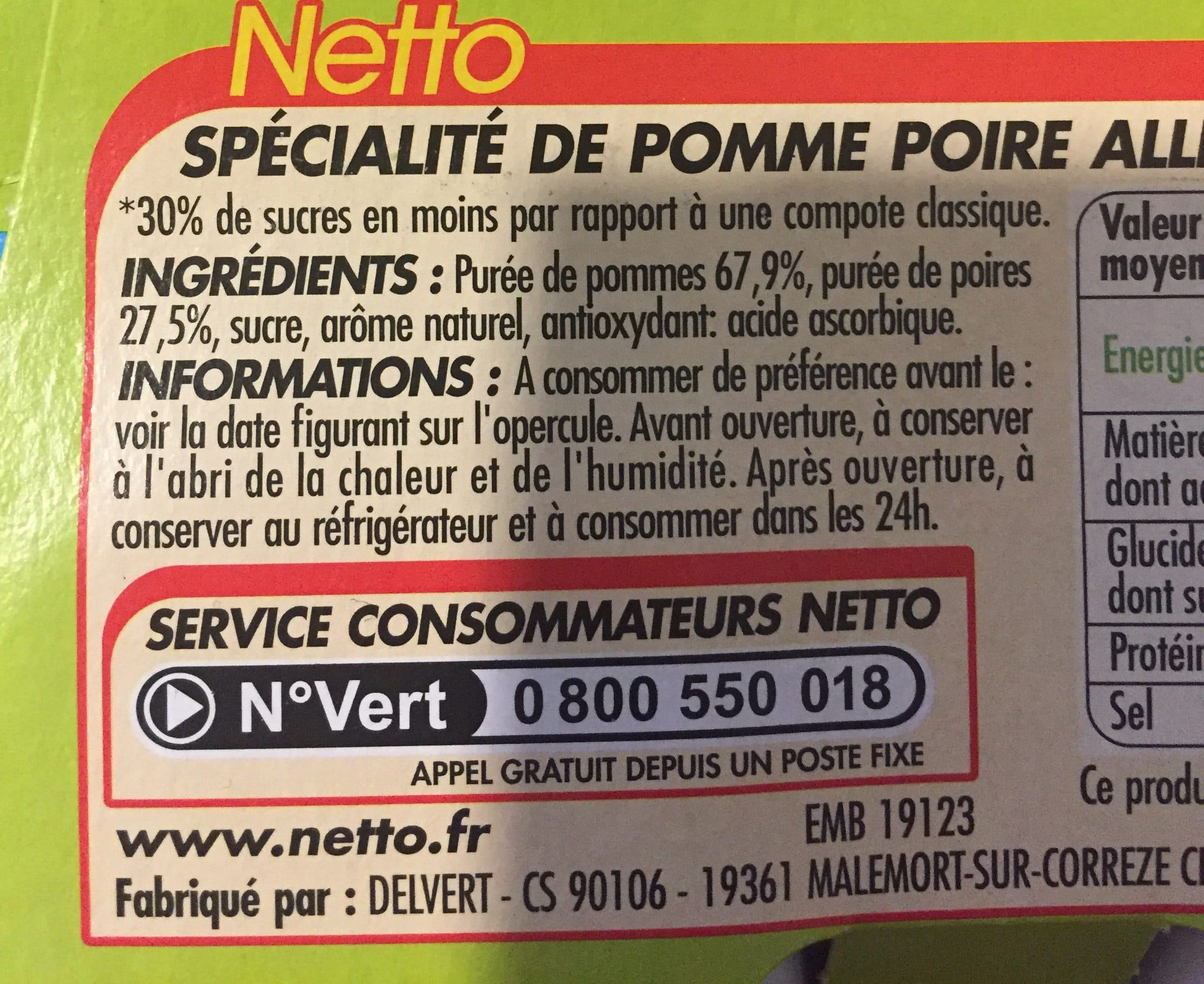 Netto COUPELLES Compote de fruits Pommes poires allégée en sucres - 4 x 100 g packshot