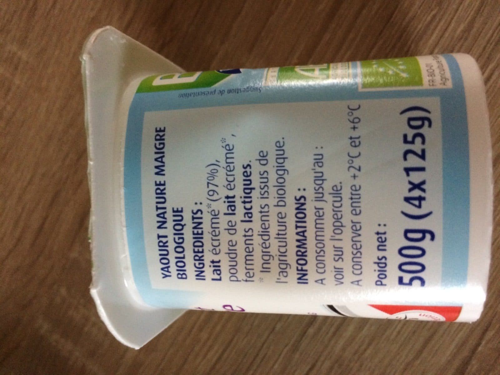 Pâturages Yaourt nature 0% bio 4x125g packshot