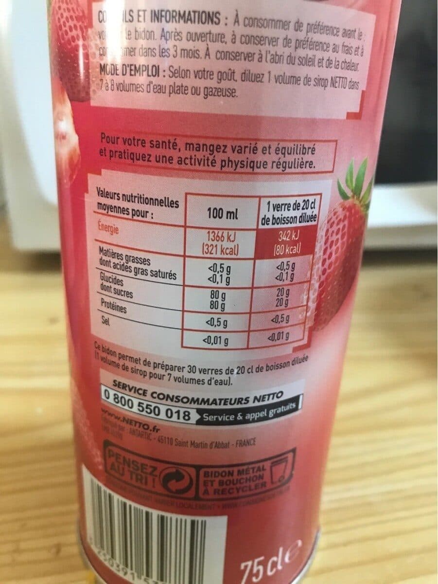 Netto Sirop Fraise bidon 75cl packshot