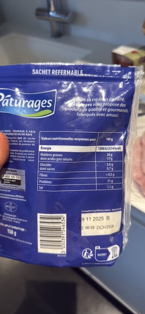 Pâturages Mozzarella râpée packshot