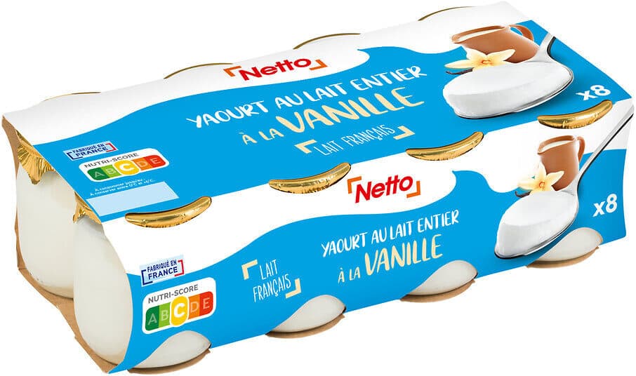 Netto YAOURT AU LAIT ENTIER POT VERRE 8X125G - saveur vanille packshot